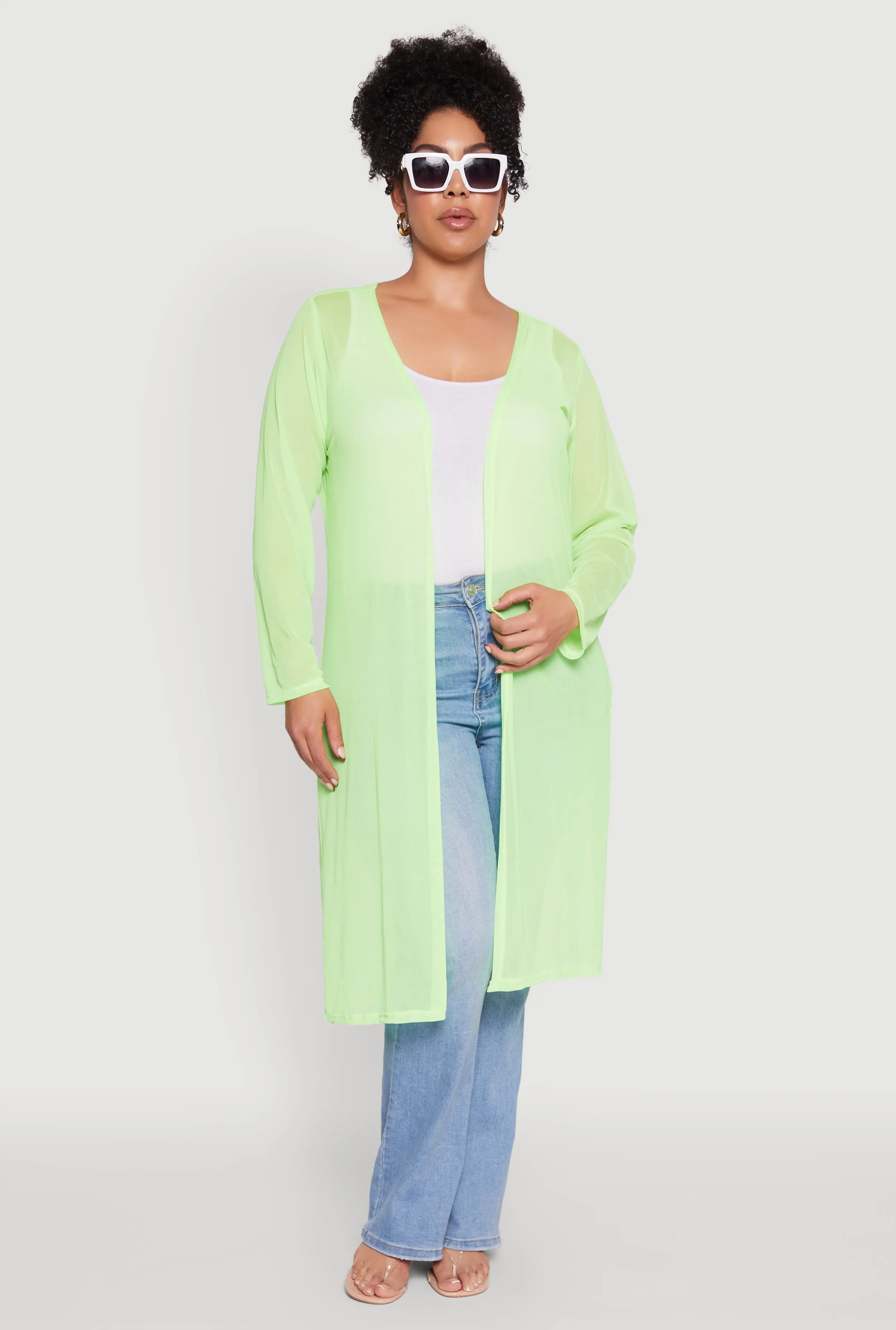 Plus Size Chic Mesh Long Sleeve Duster sold by Rainbow