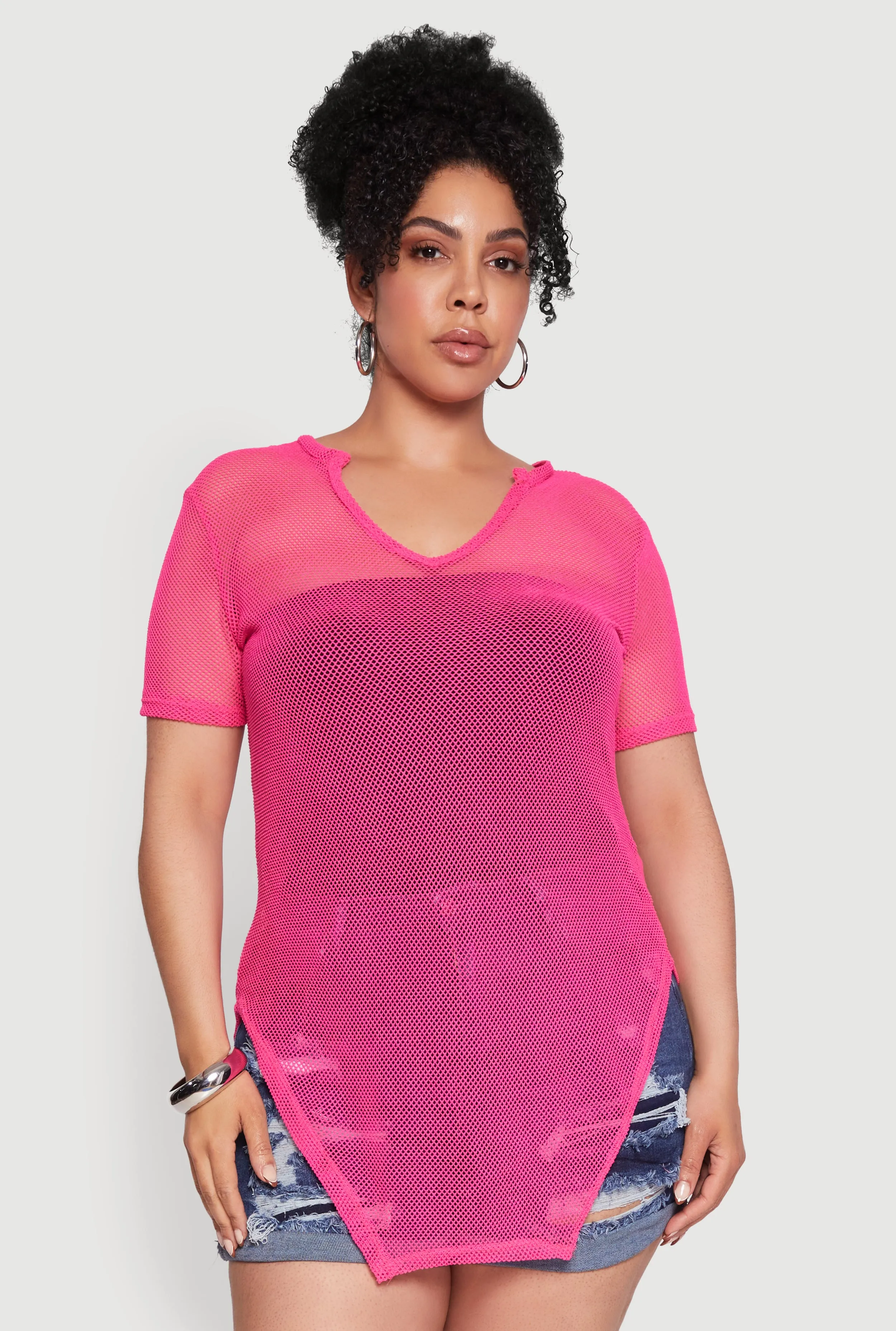 Plus Size Stylish Fishnet Hanky Hem Blouse sold by Rainbow product image thumbnail 2