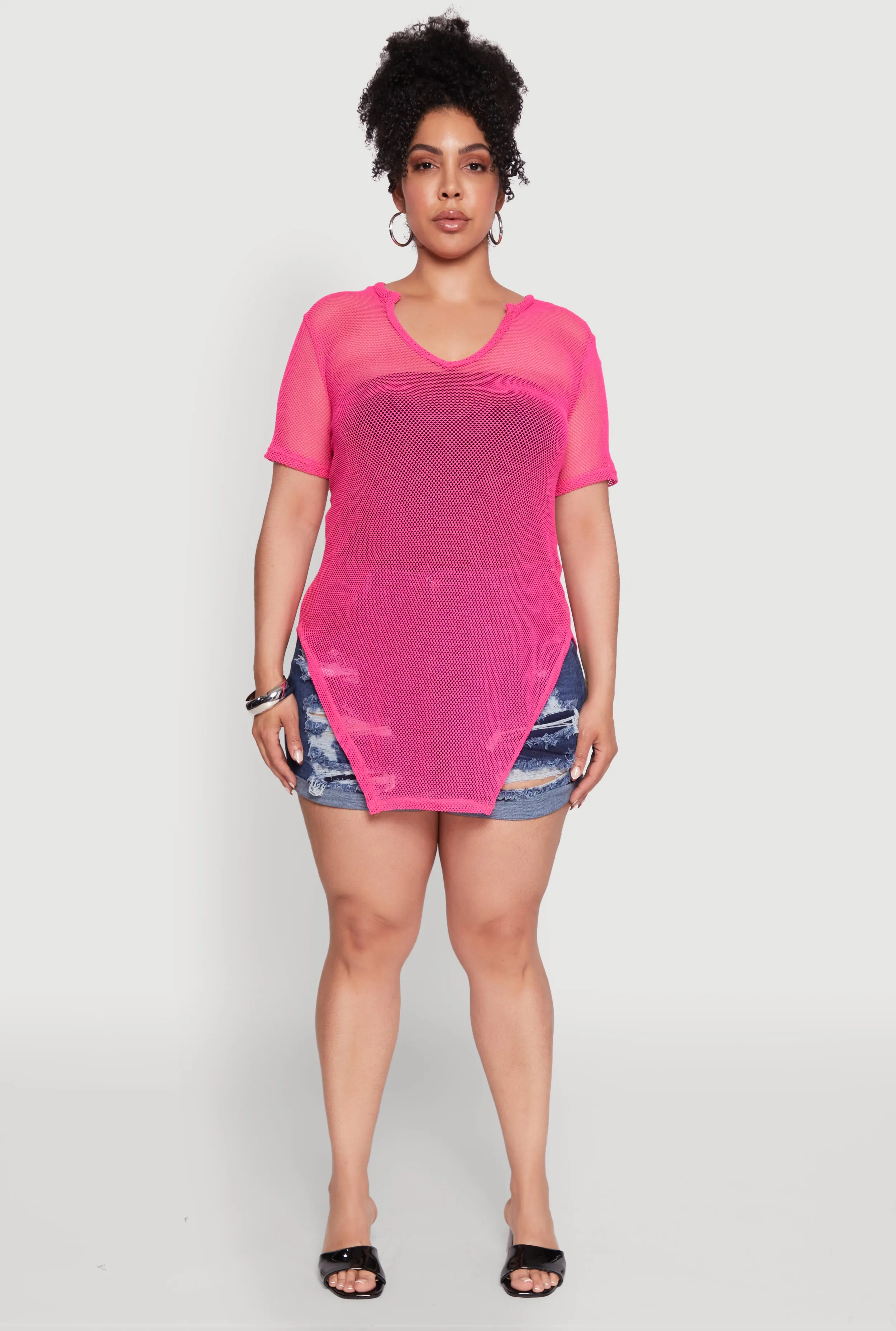 Plus Size Stylish Fishnet Hanky Hem Blouse sold by Rainbow product image thumbnail 3