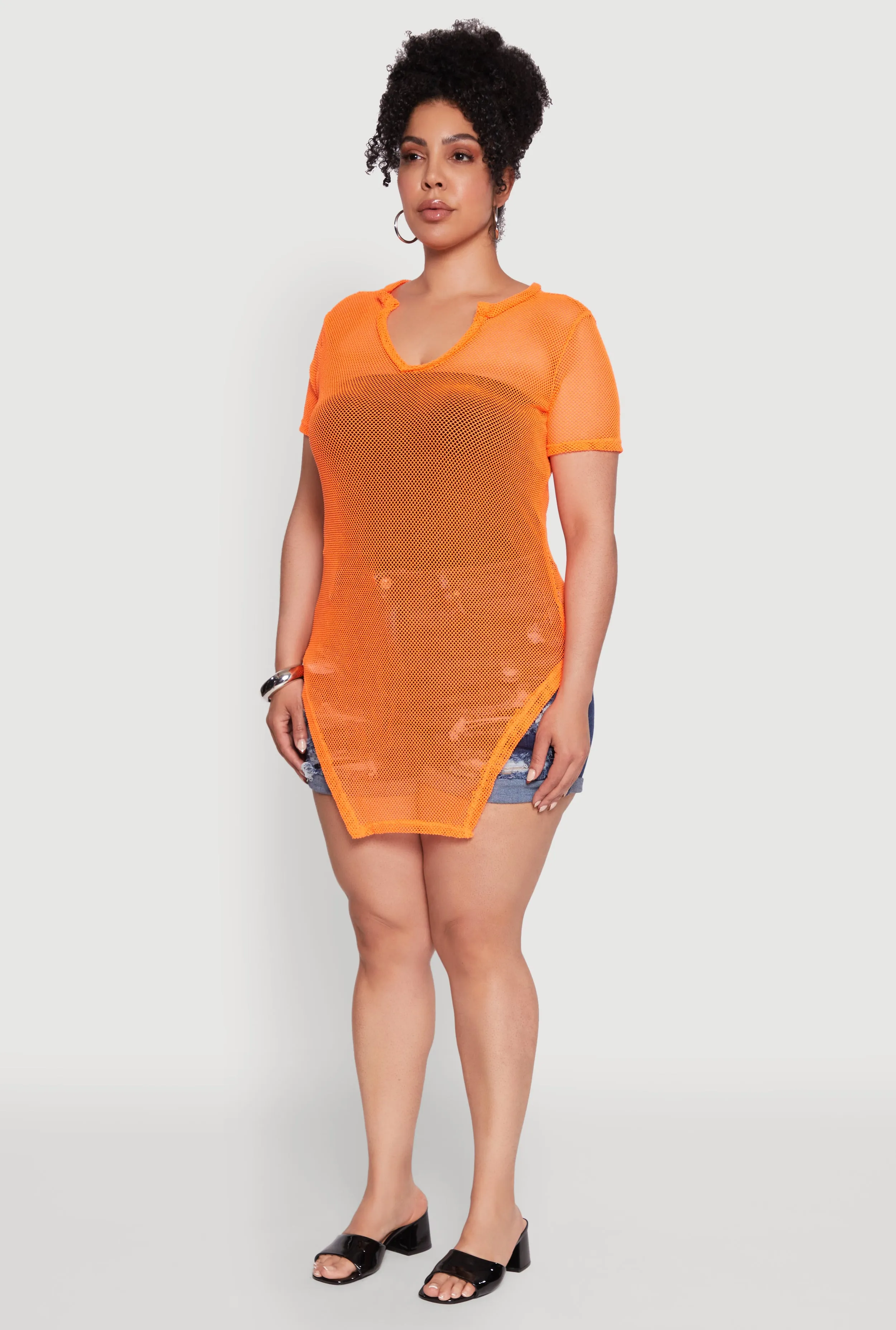 Plus Size Stylish Fishnet Hanky Hem Blouse sold by Rainbow product image thumbnail 5