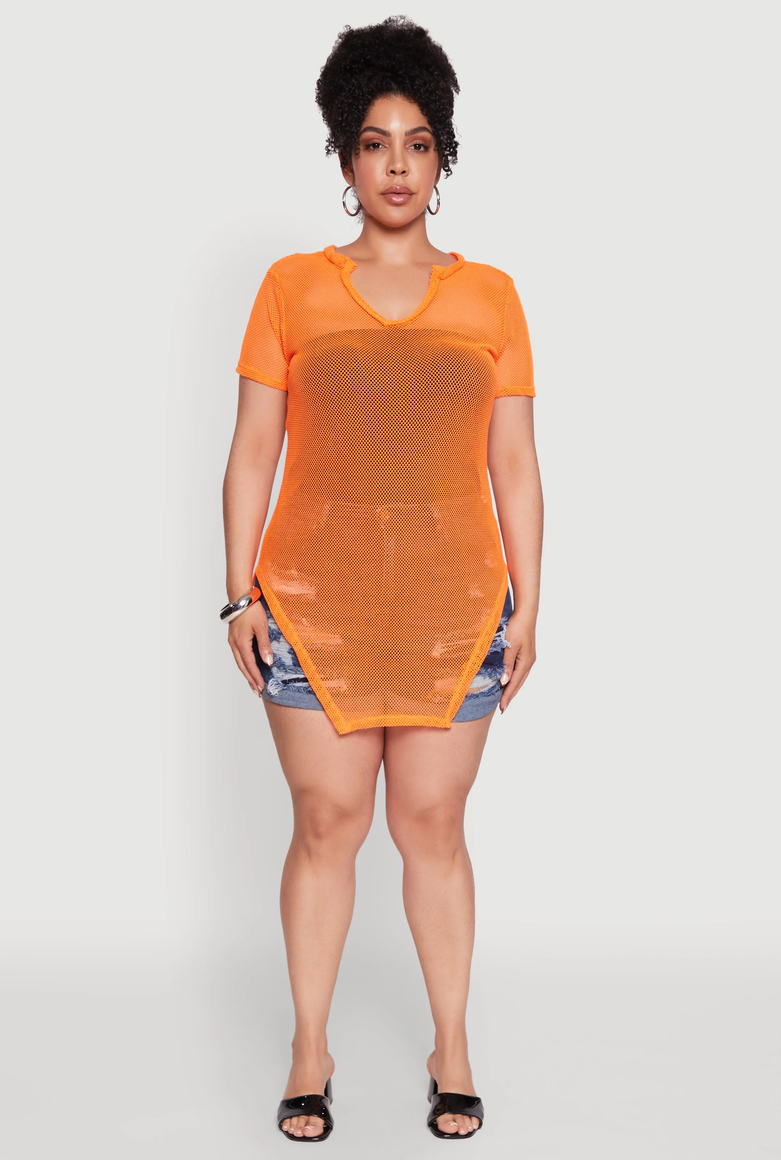 Plus Size Stylish Fishnet Hanky Hem Blouse sold by Rainbow product image thumbnail 3