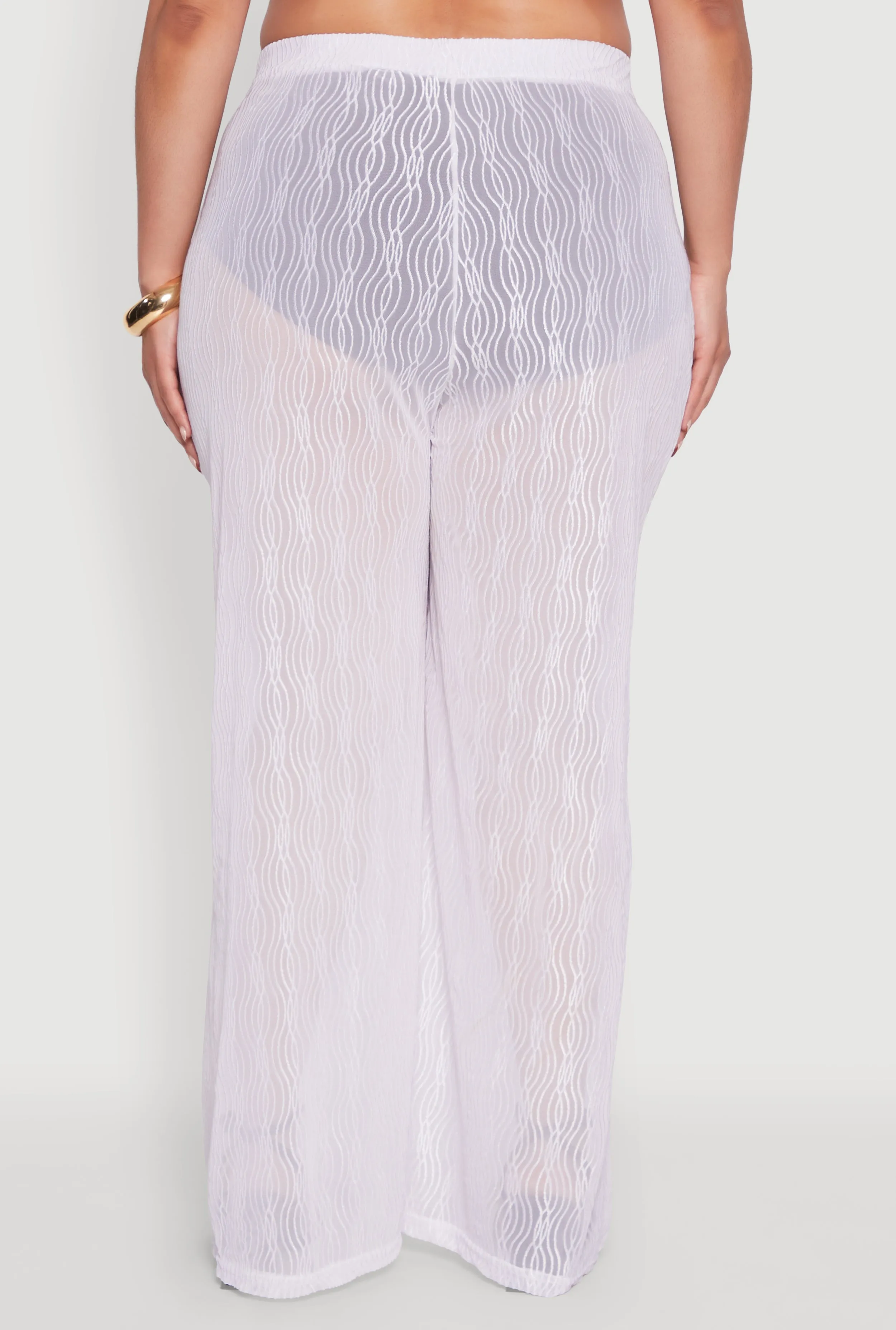 Plus Size Stylish High Waisted Wavy Stripe Mesh Palazzo Pants sold by Rainbow product image thumbnail 5