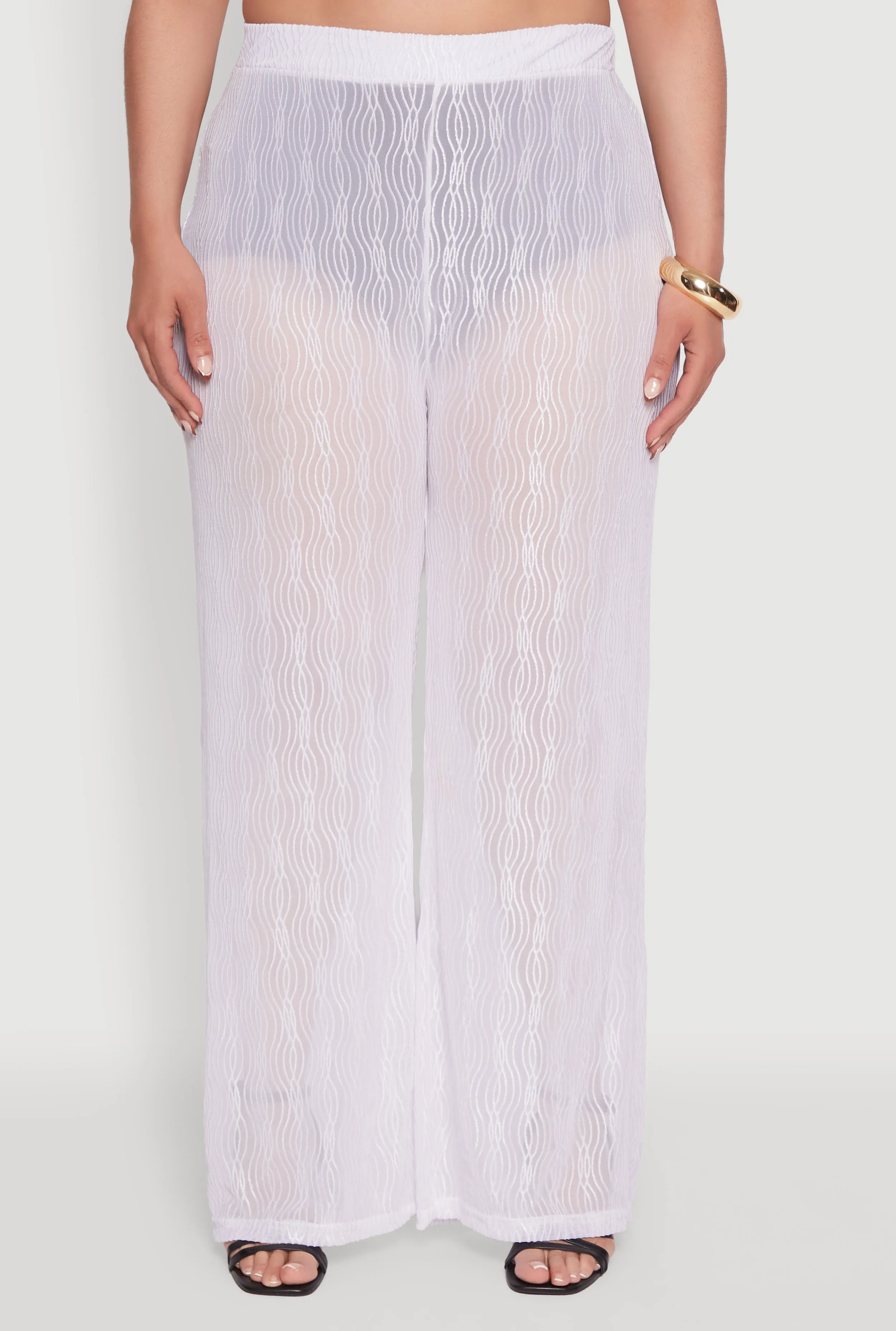 Plus Size Stylish High Waisted Wavy Stripe Mesh Palazzo Pants sold by Rainbow product image thumbnail 3