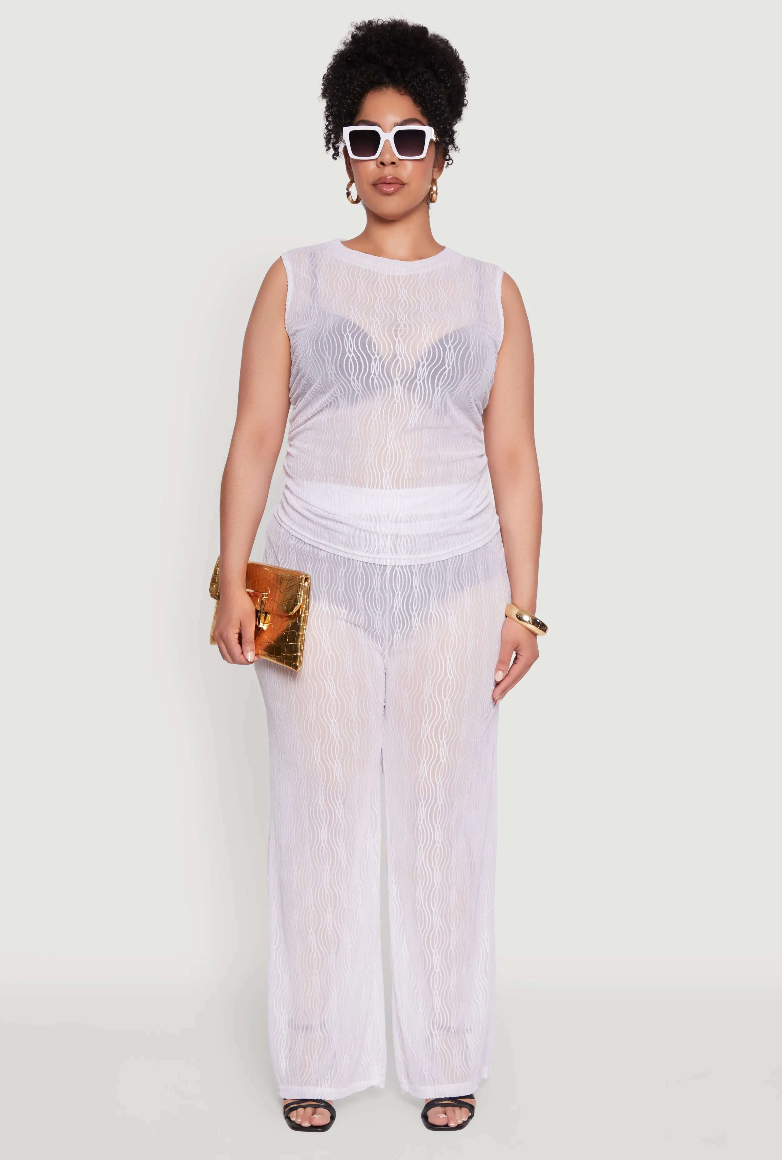 Plus Size Stylish High Waisted Wavy Stripe Mesh Palazzo Pants sold by Rainbow product image thumbnail 2