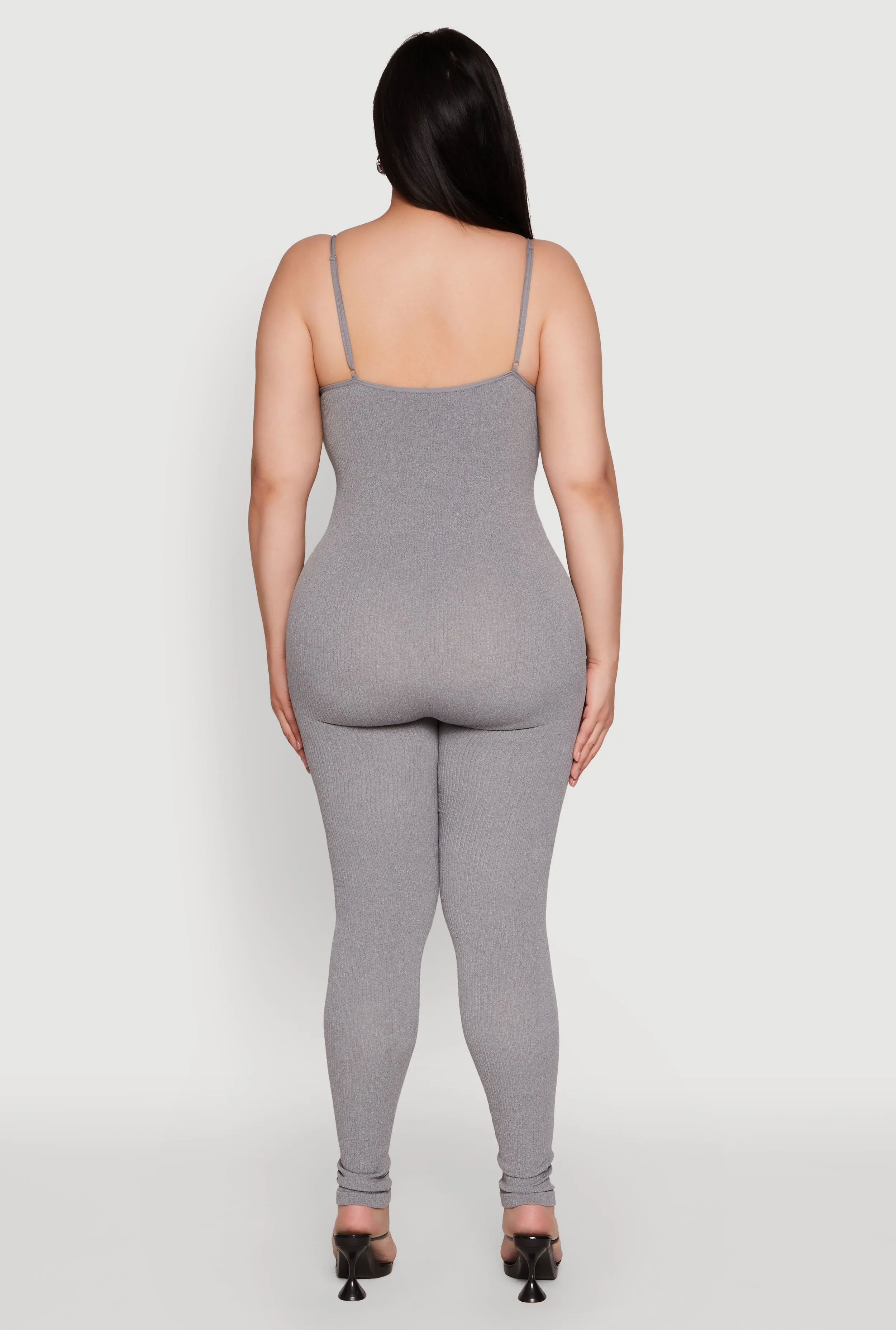 Plus Size Ribbed Knit Sleeveless Jumpsuit with Notch Neck sold by Rainbow product image thumbnail 5