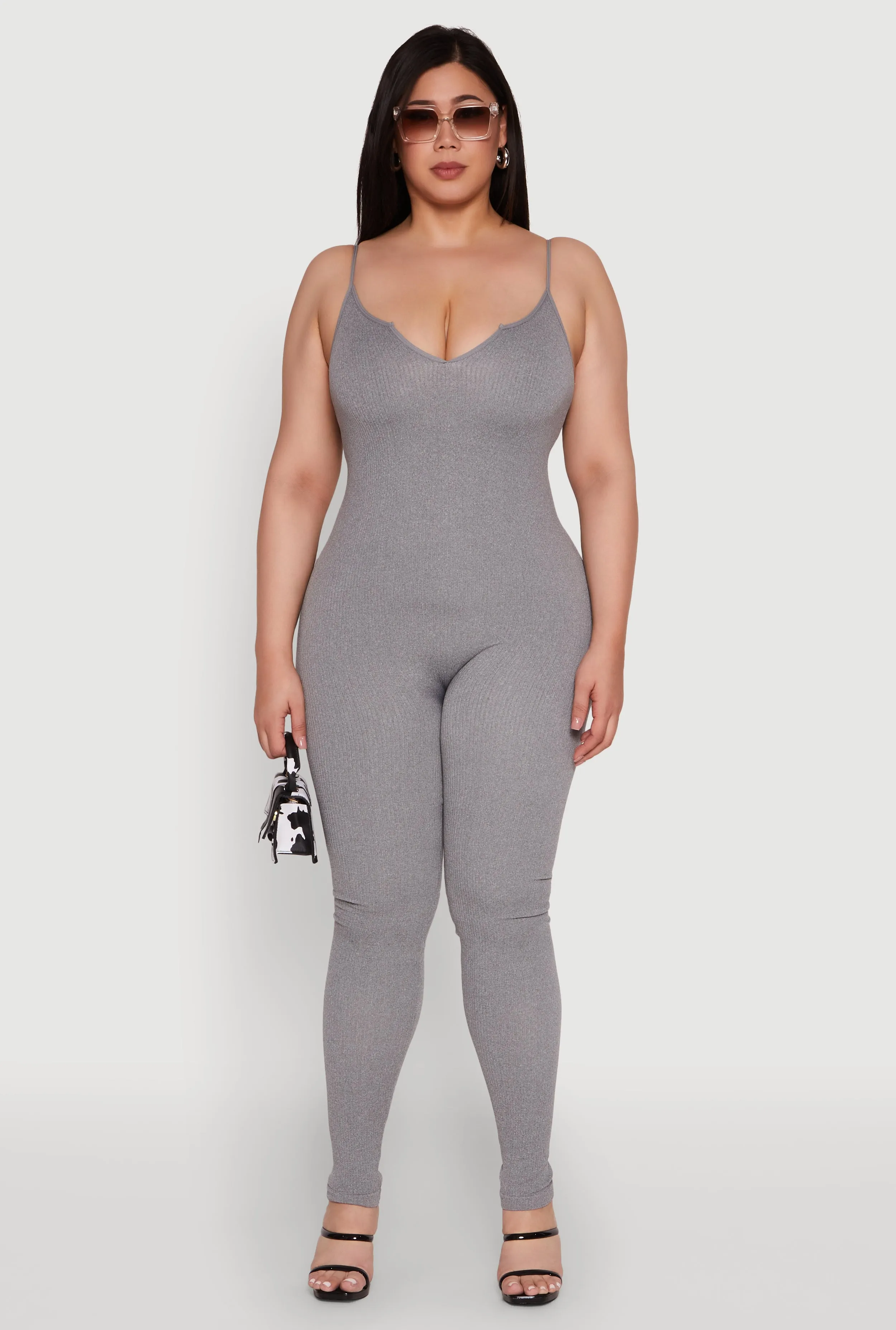 Plus Size Ribbed Knit Sleeveless Jumpsuit with Notch Neck sold by Rainbow product image thumbnail 2