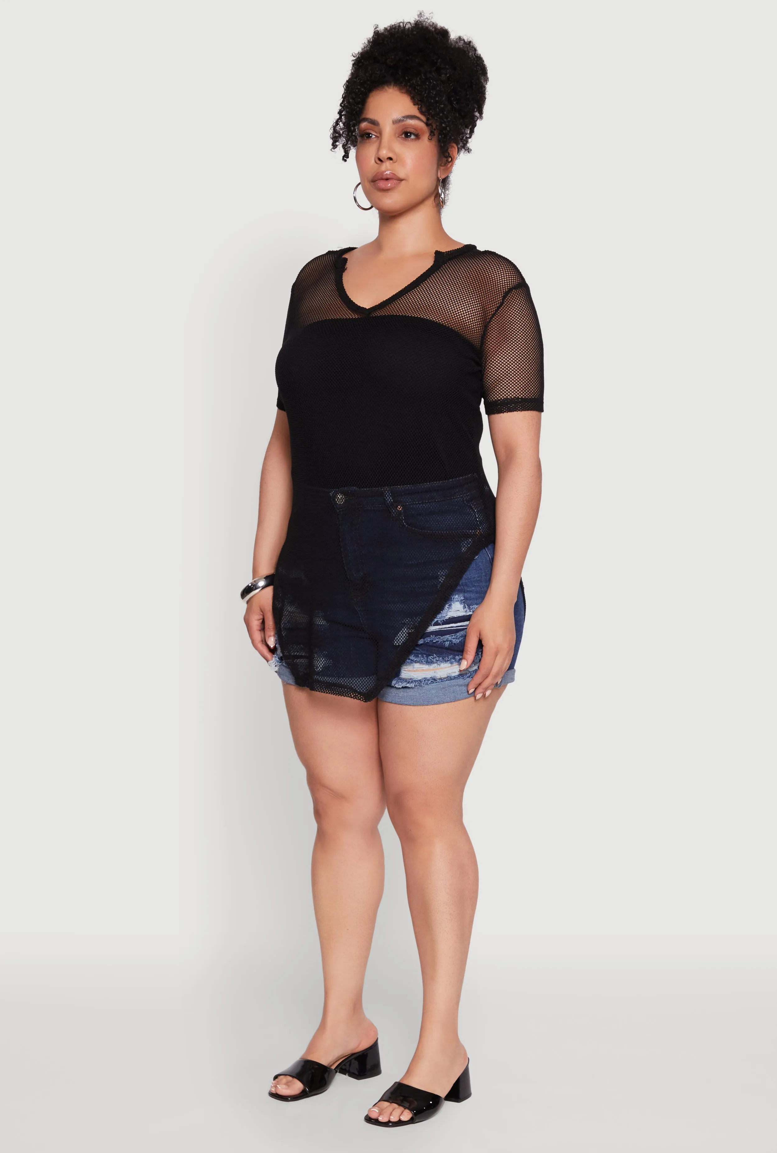 Plus Size Stylish Fishnet Hanky Hem Blouse sold by Rainbow product image thumbnail 5