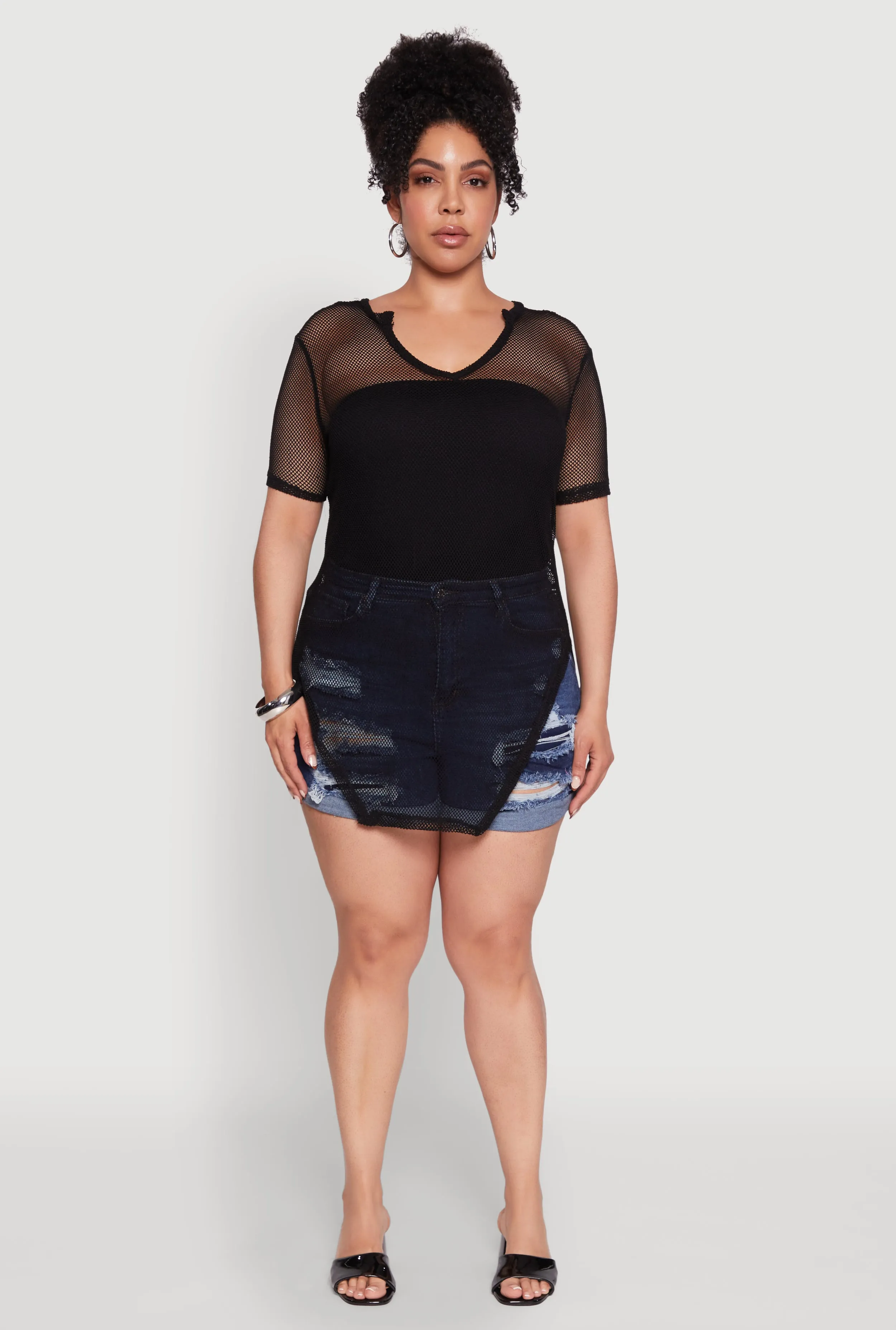 Plus Size Stylish Fishnet Hanky Hem Blouse sold by Rainbow product image thumbnail 3