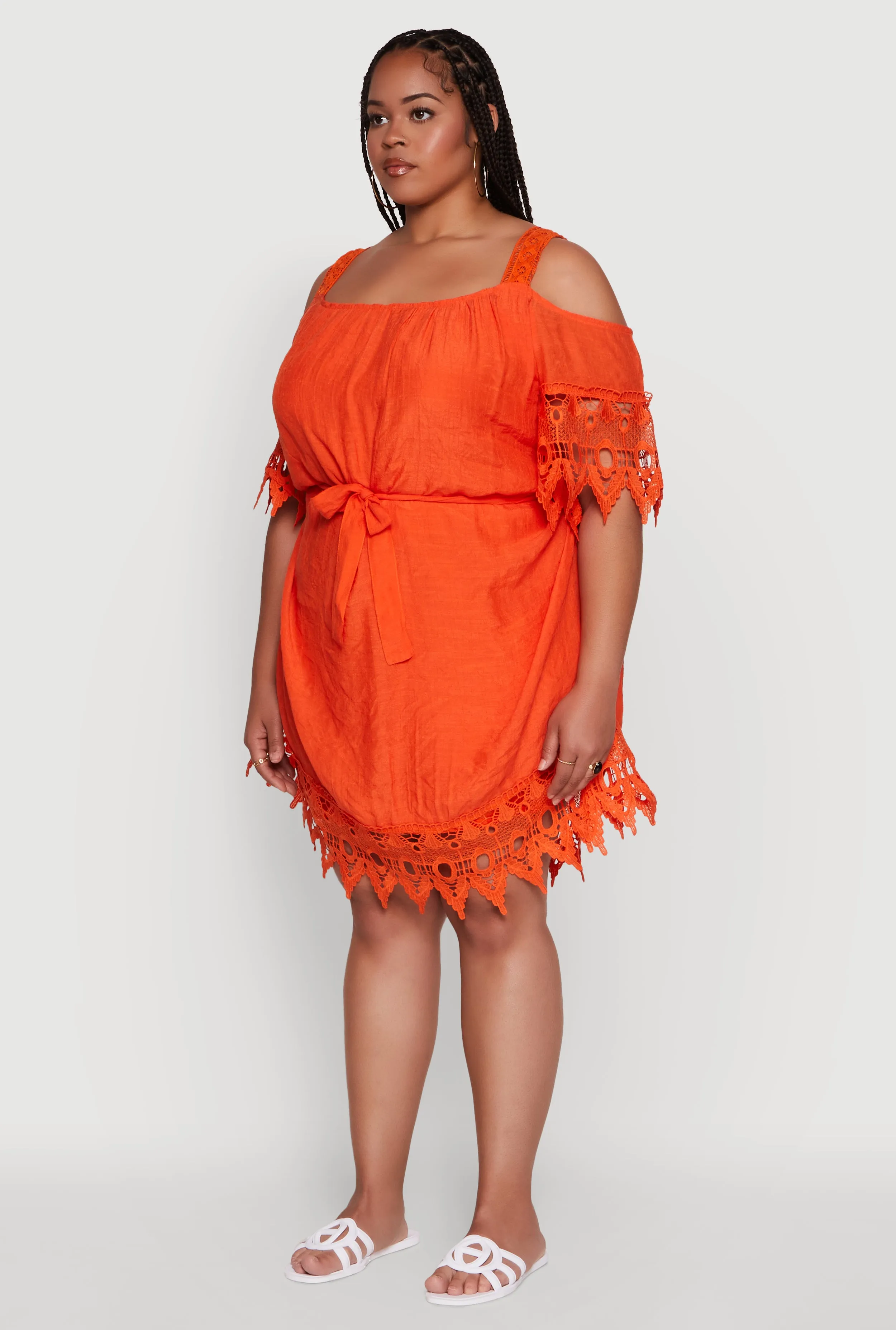 Plus Size Chic Crochet Detail Gauze Knit Cold Shoulder Dress sold by Rainbow product image thumbnail 3