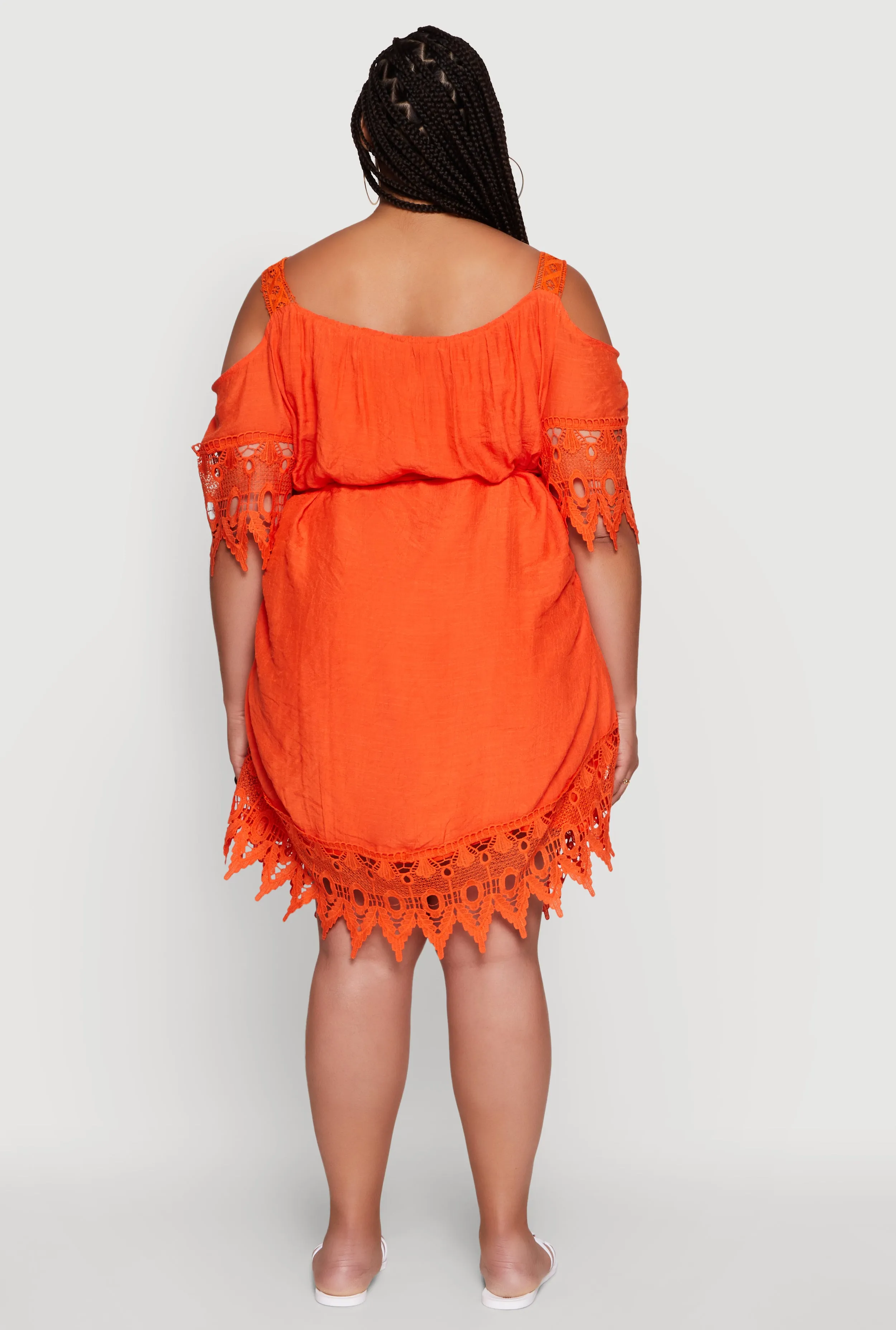 Plus Size Chic Crochet Detail Gauze Knit Cold Shoulder Dress sold by Rainbow product image thumbnail 5