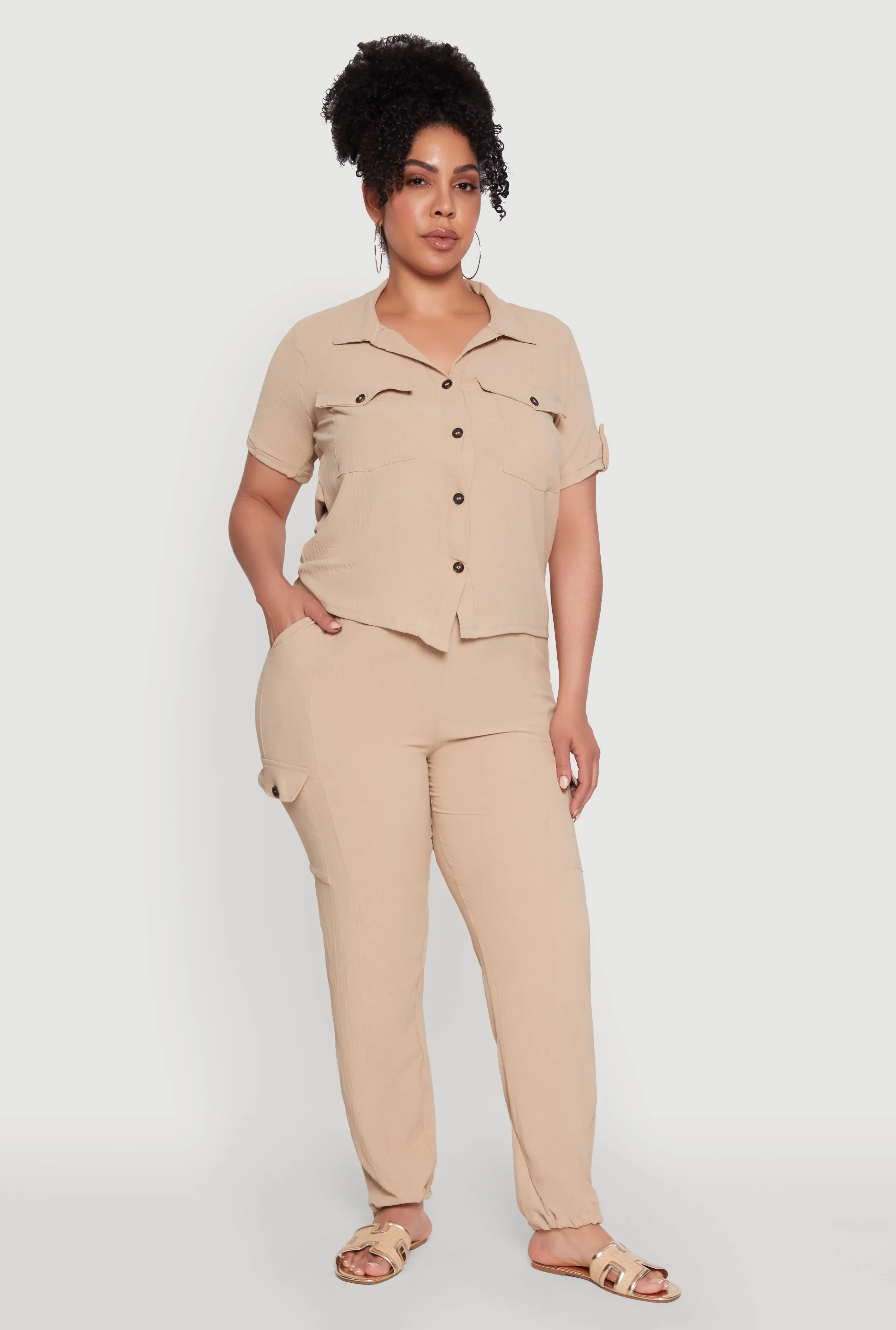 Plus Size Trendy High Waisted Cargo Pants sold by Rainbow product image thumbnail 2