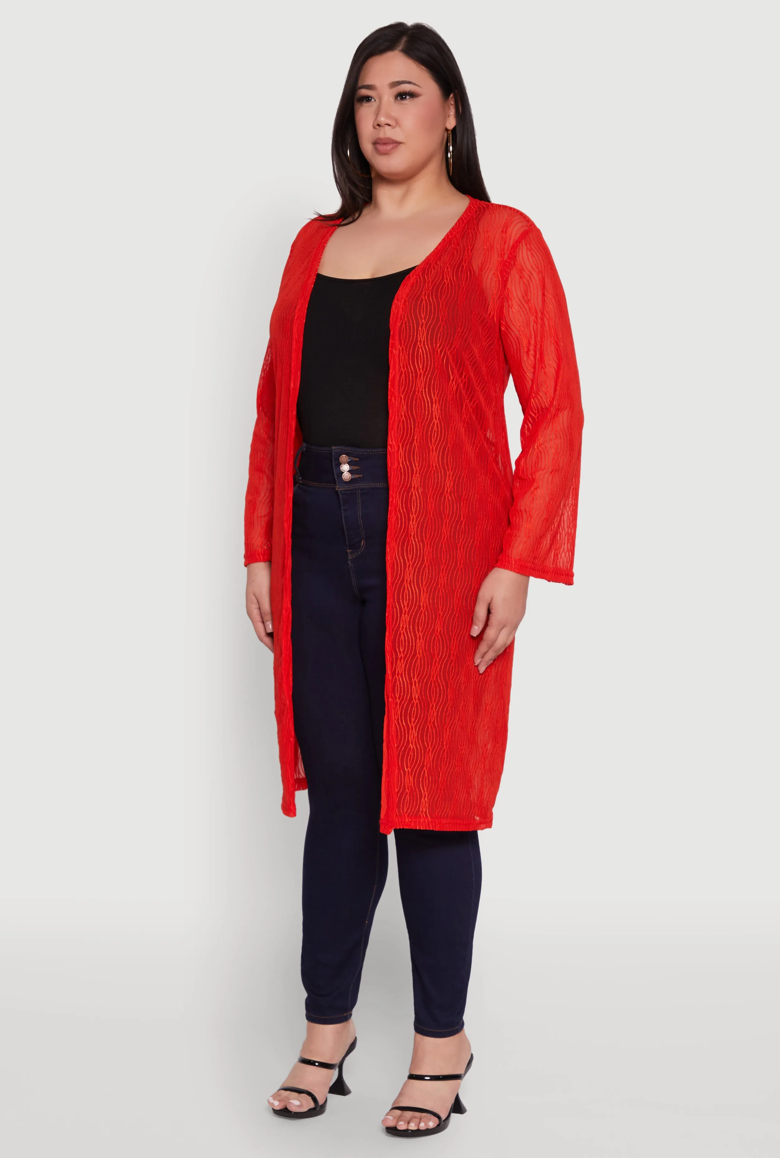 Plus Size Chic Wavy Stripe Mesh Duster sold by Rainbow product image thumbnail 3