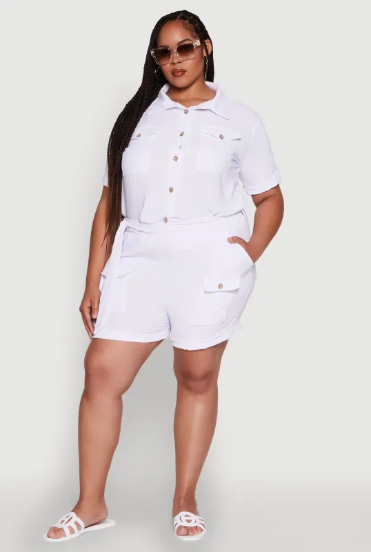Plus Size Fixed Cuff Shorts with Tie Waist Belt sold by Rainbow