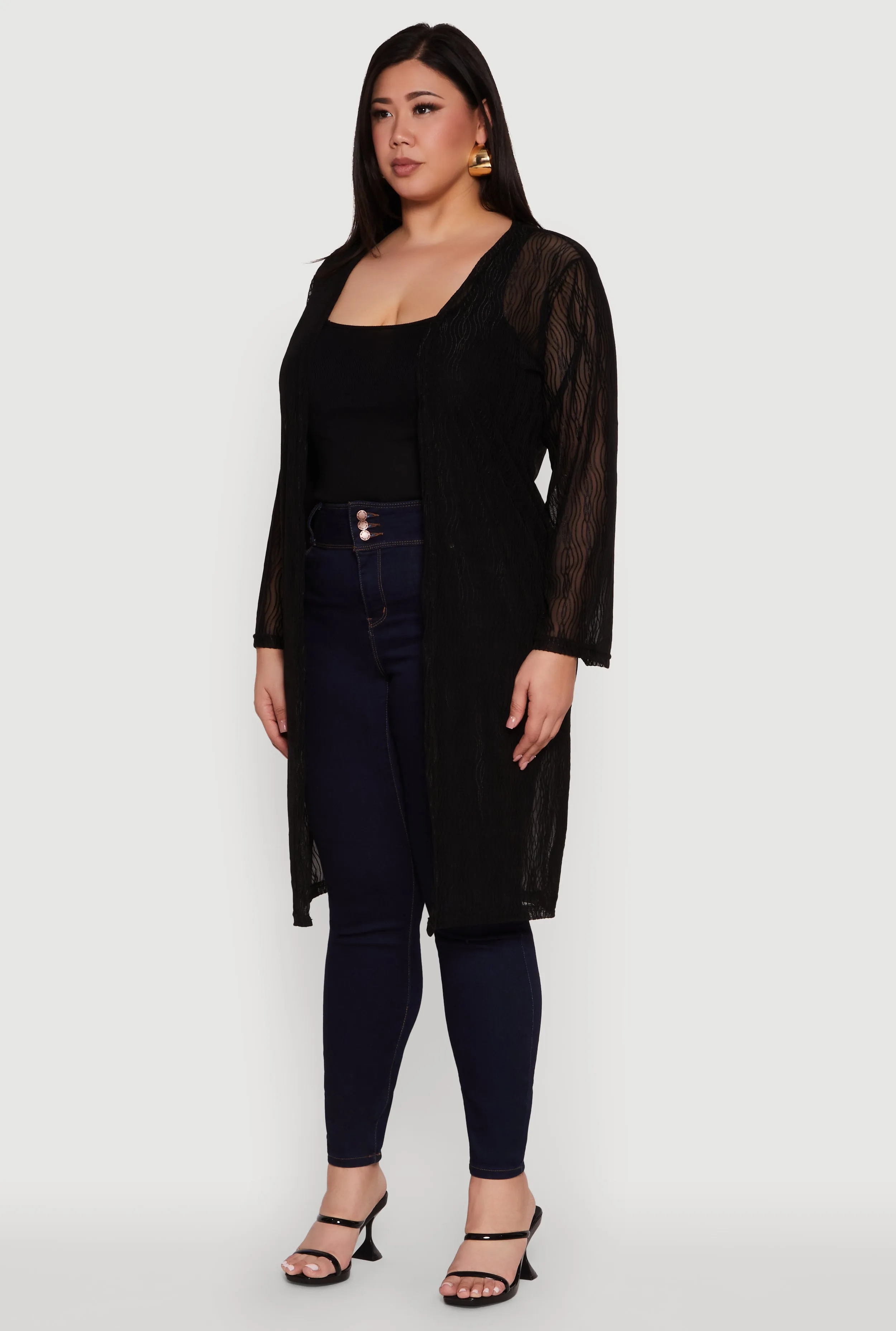 Plus Size Chic Wavy Stripe Mesh Duster sold by Rainbow product image thumbnail 3