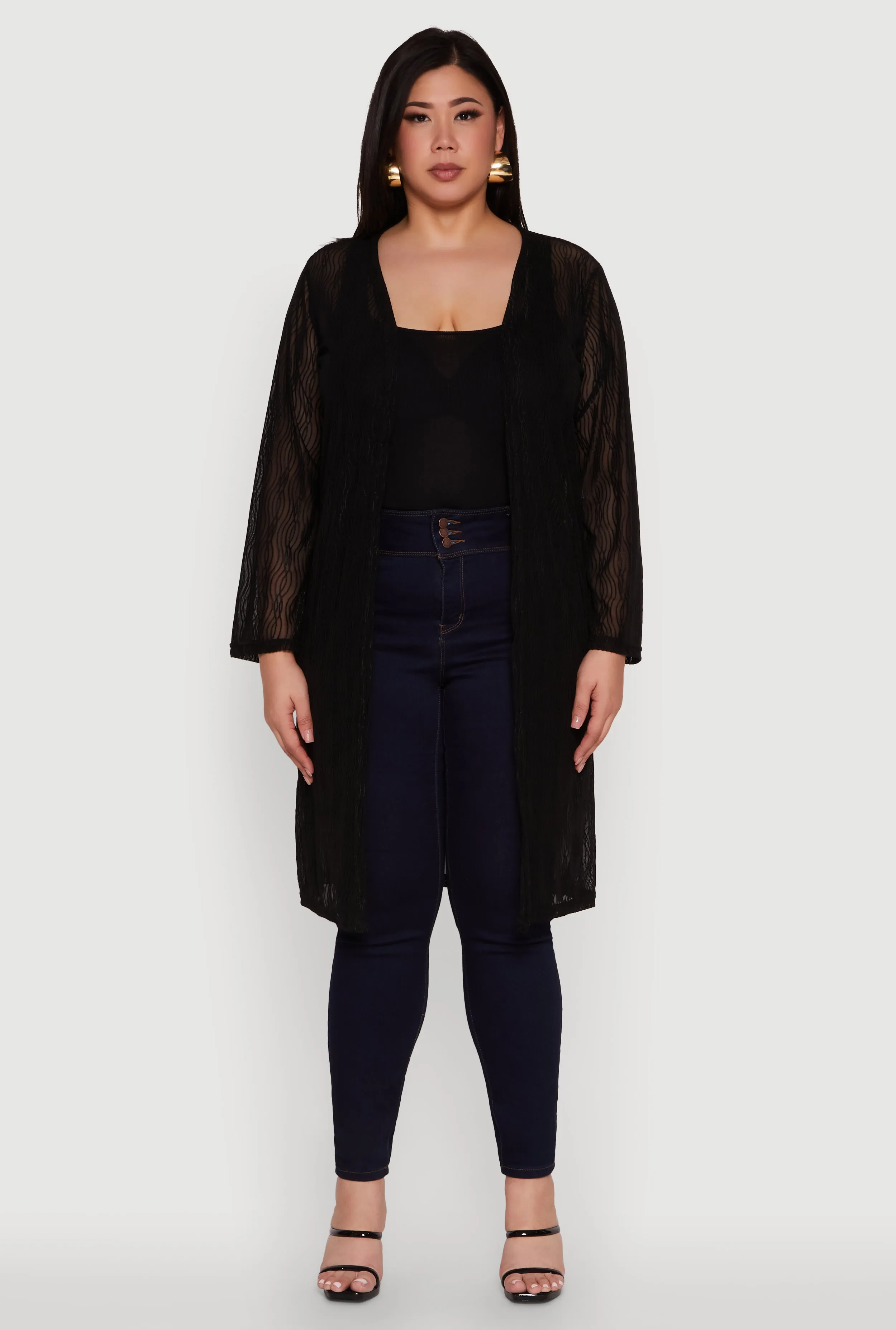 Plus Size Chic Wavy Stripe Mesh Duster sold by Rainbow product image thumbnail 2