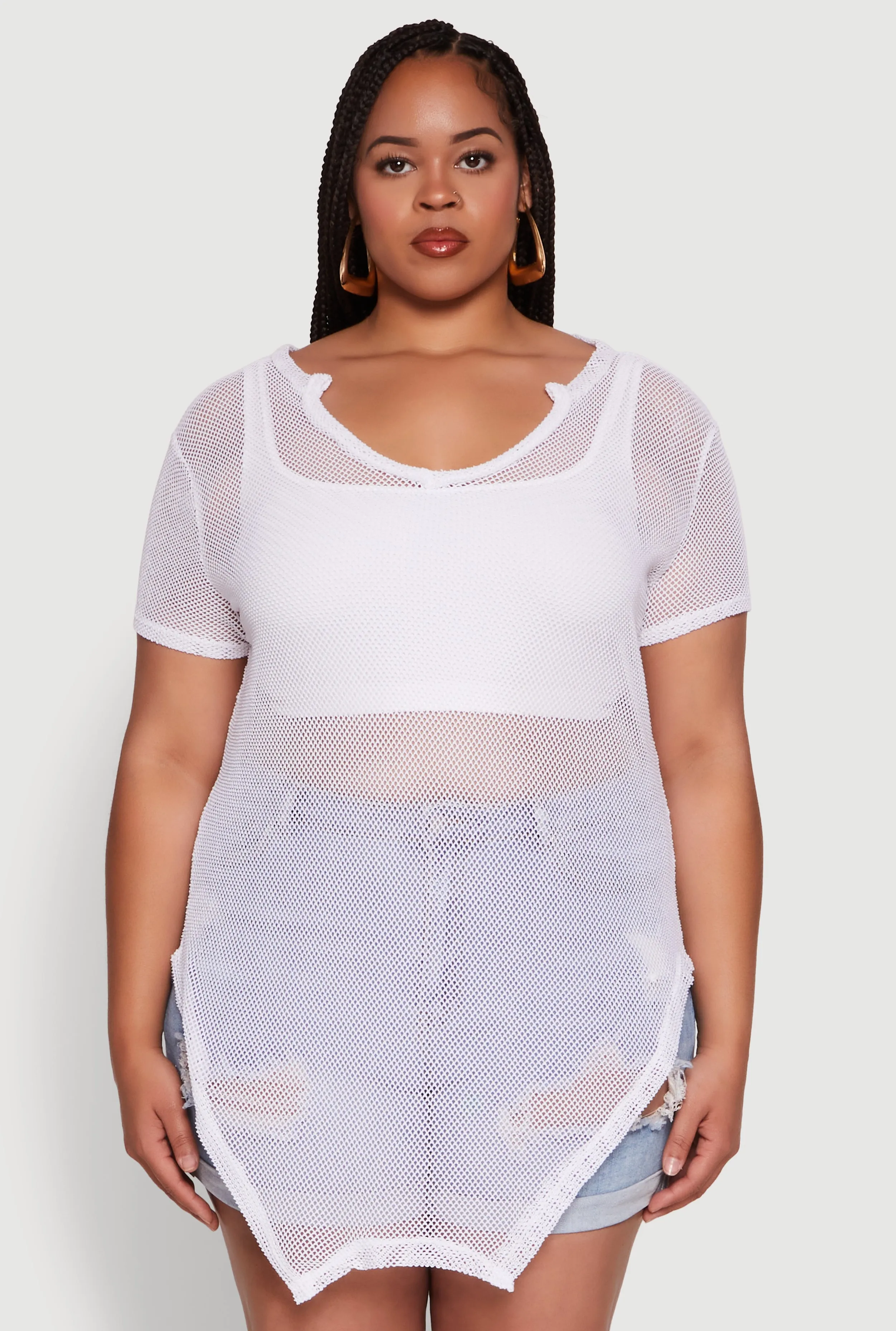 Plus Size Stylish Fishnet Hanky Hem Blouse sold by Rainbow product image thumbnail 2