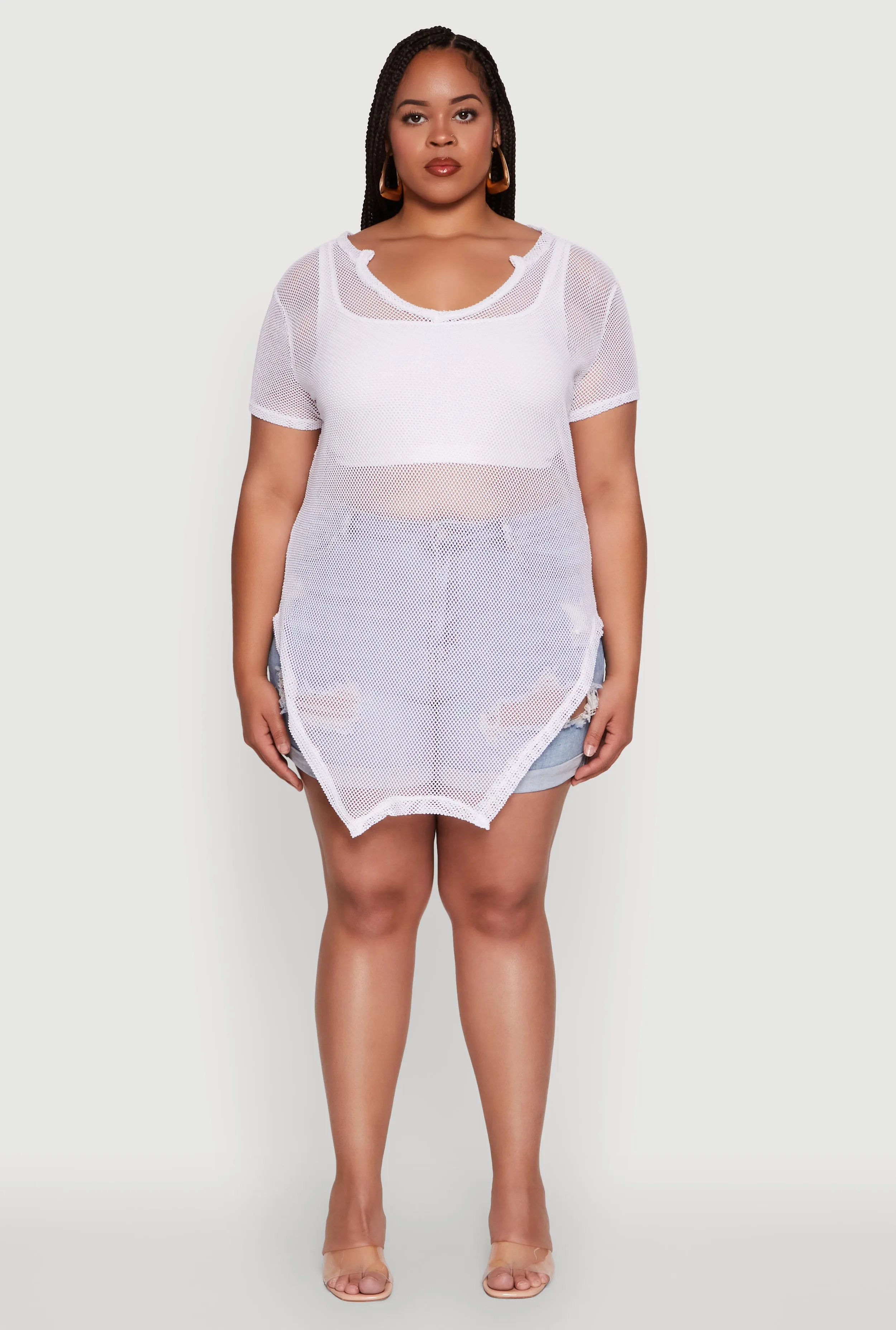 Plus Size Stylish Fishnet Hanky Hem Blouse sold by Rainbow product image thumbnail 3