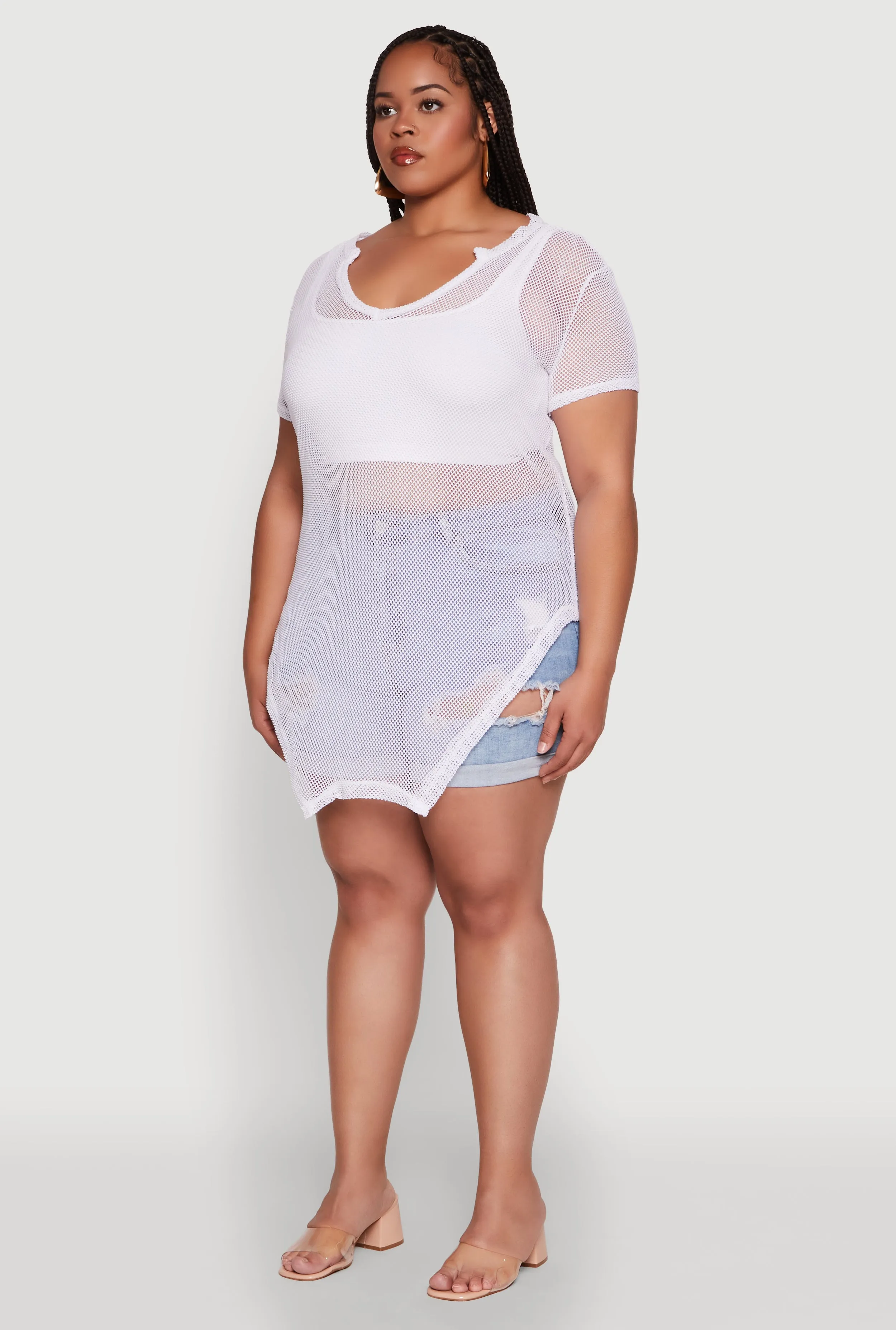 Plus Size Stylish Fishnet Hanky Hem Blouse sold by Rainbow product image thumbnail 5