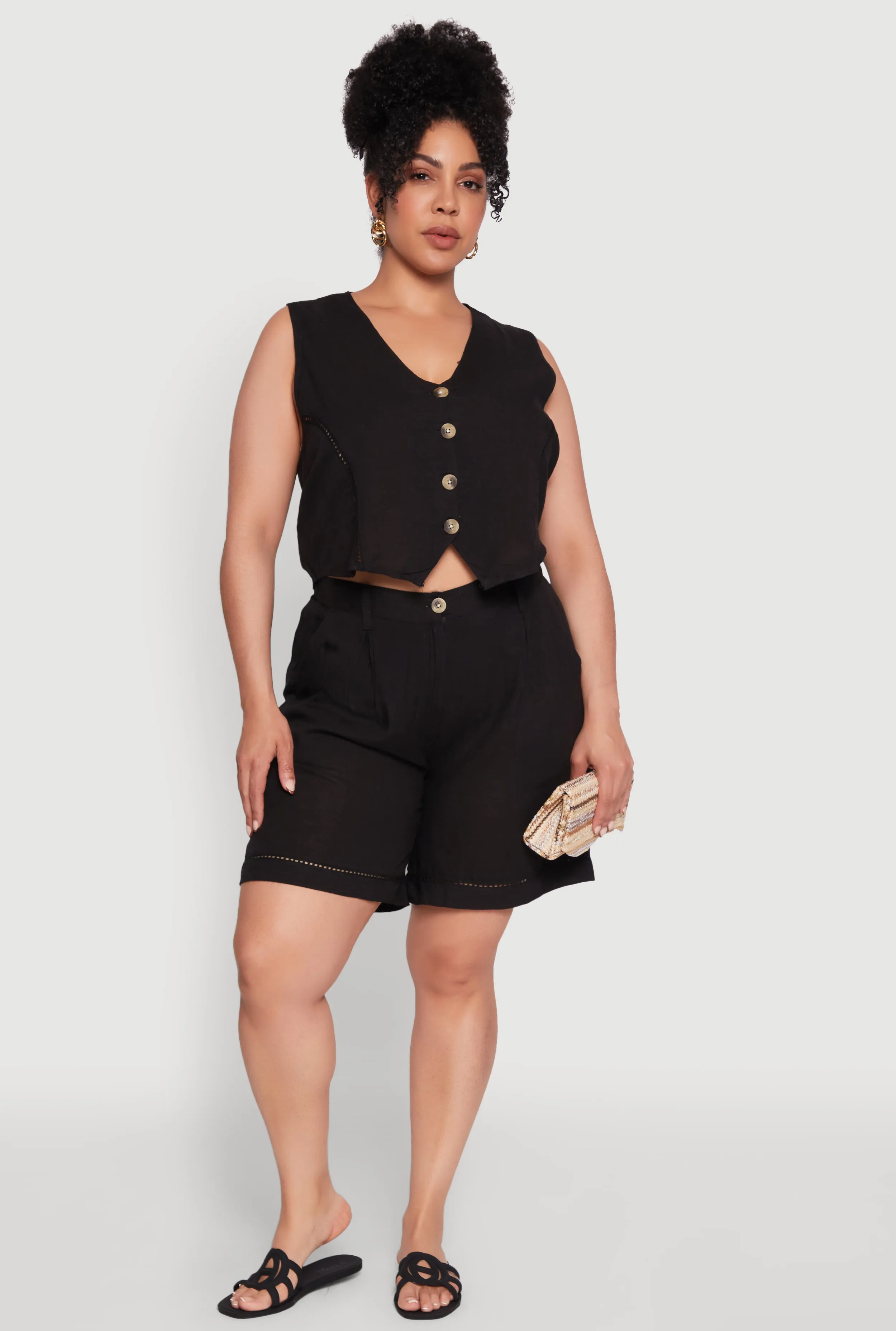 Plus Size Trendy Linen Crochet Detail Cropped Vest sold by Rainbow product image thumbnail 2