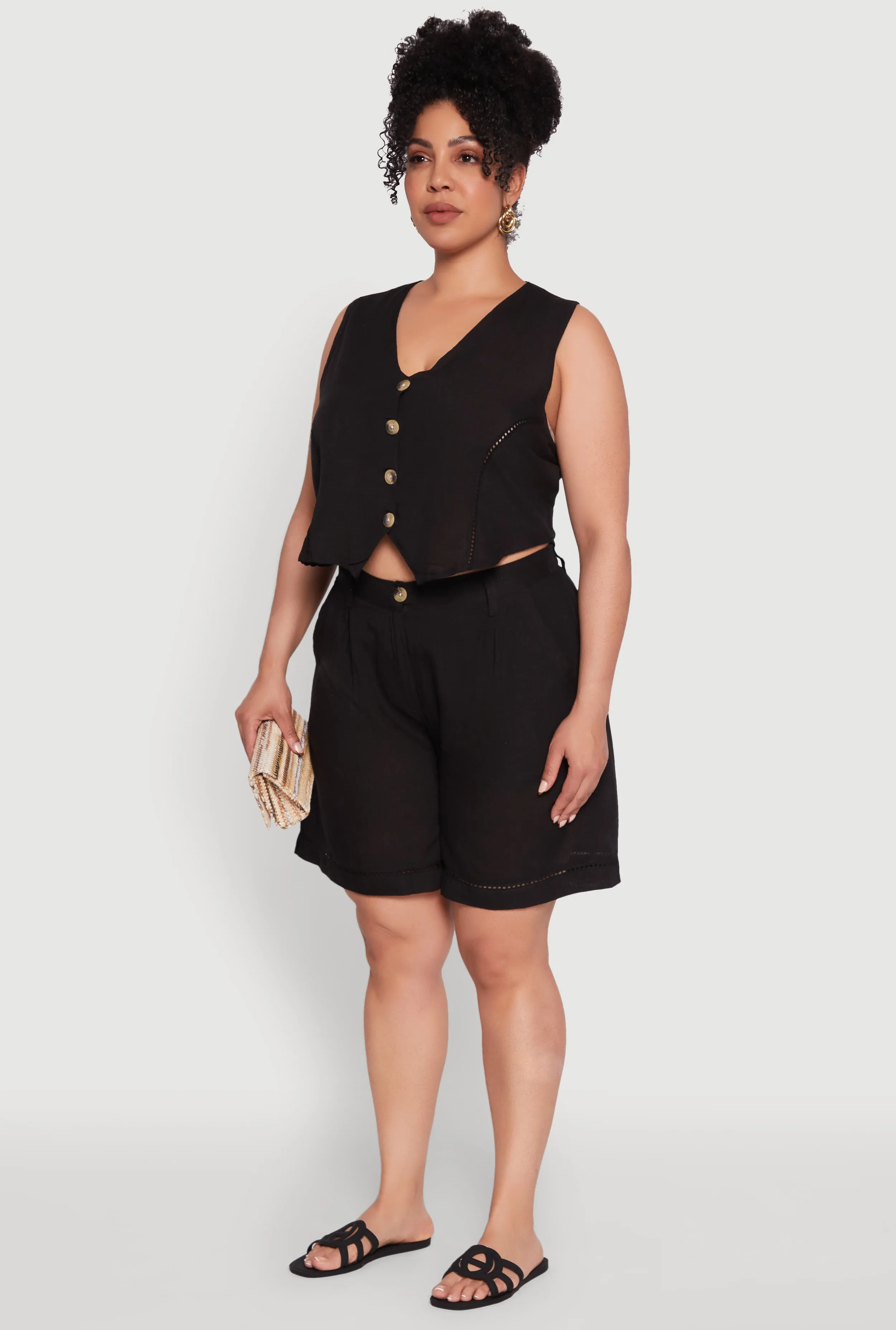 Plus Size Trendy Linen Crochet Detail Cropped Vest sold by Rainbow product image thumbnail 5