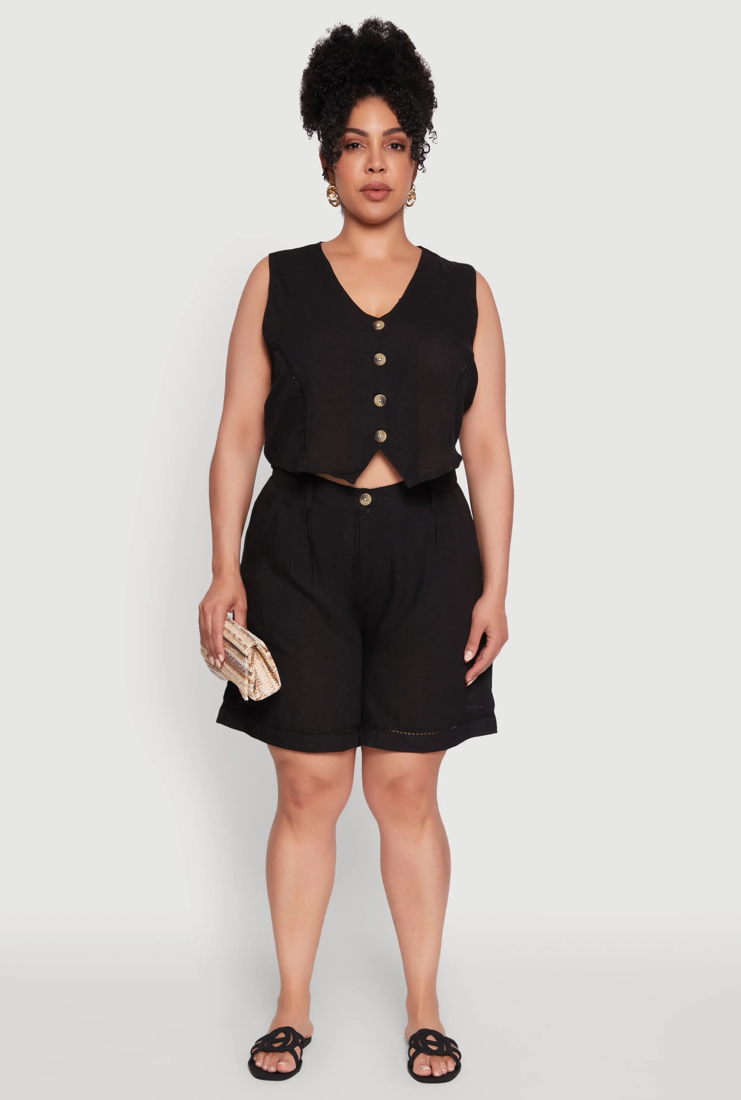 Plus Size Trendy Linen Crochet Detail Cropped Vest sold by Rainbow product image thumbnail 3