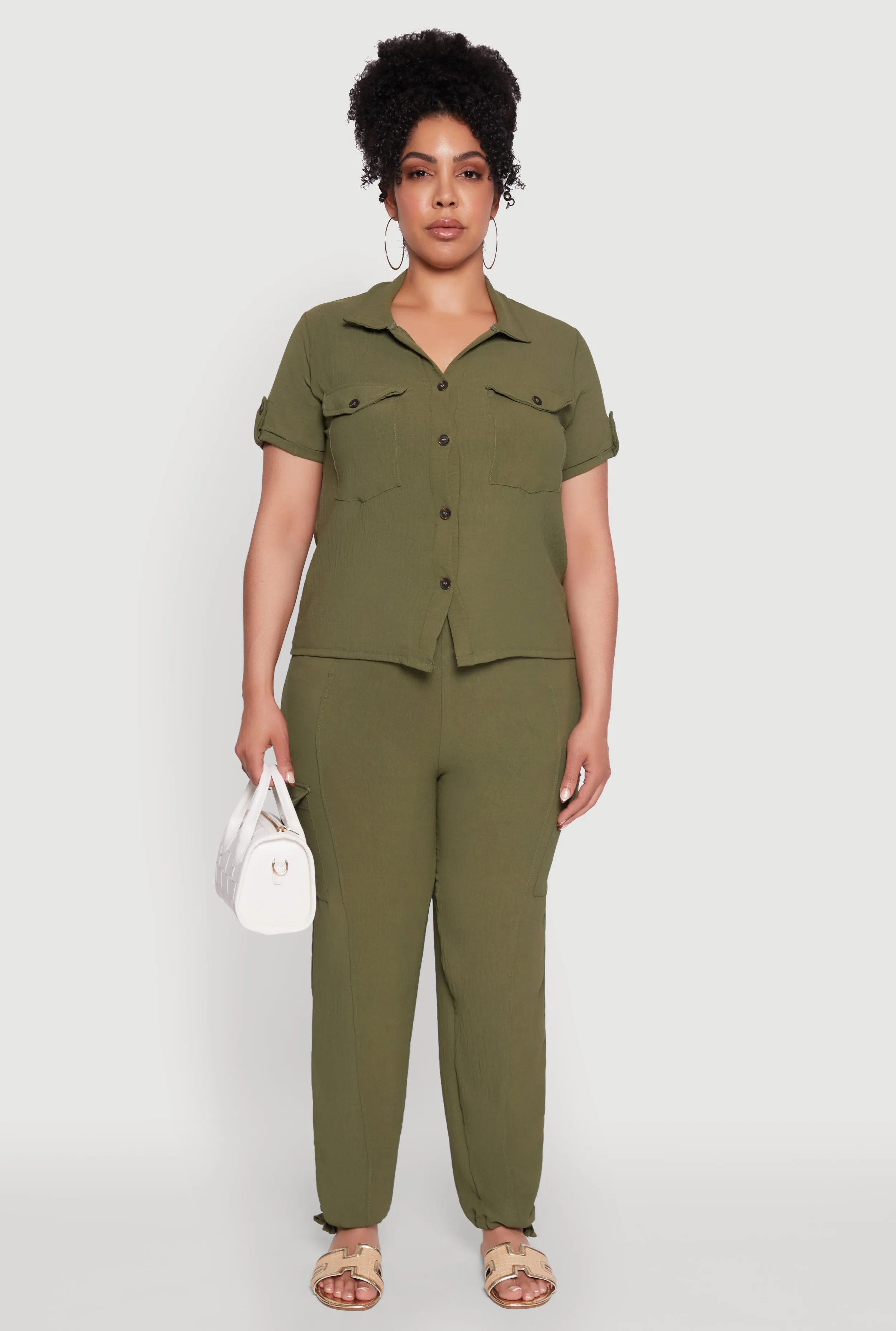 Plus Size Trendy High Waisted Cargo Pants sold by Rainbow product image thumbnail 2