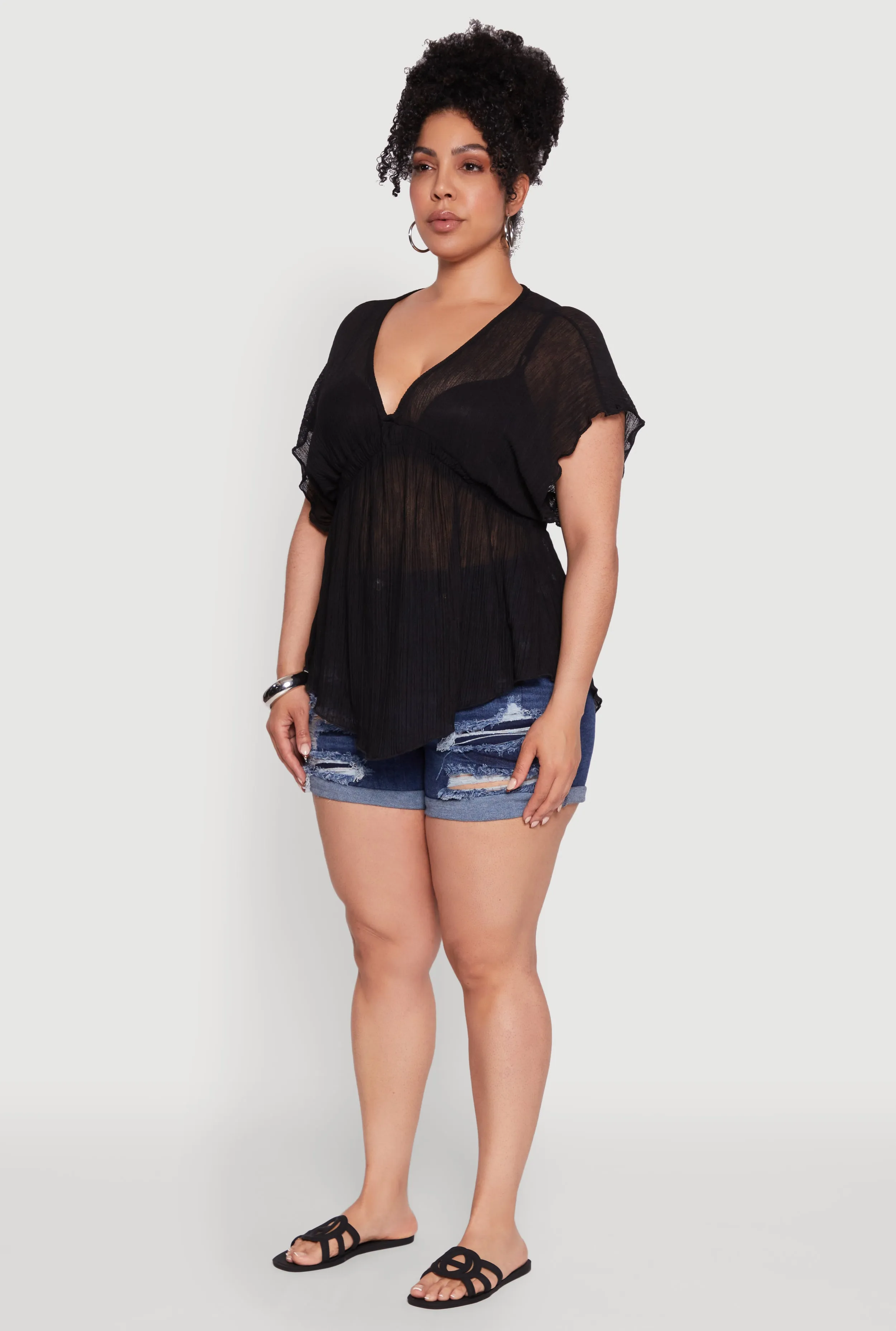 Plus Size Dolman Sleeve Lettuce Edge Blouse sold by Rainbow product image thumbnail 5