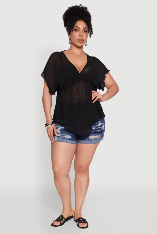 Plus Size Dolman Sleeve Lettuce Edge Blouse sold by Rainbow