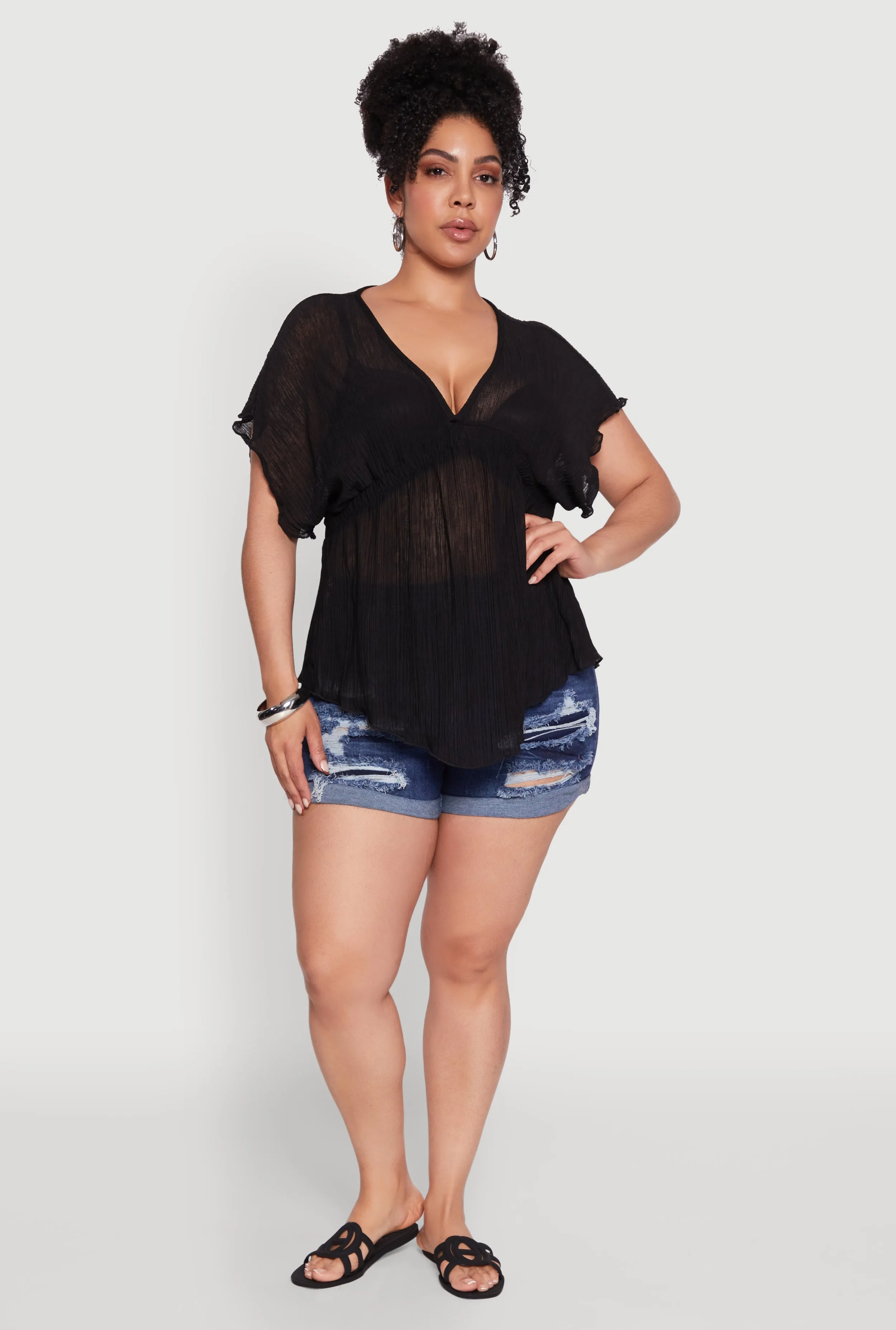 Plus Size Dolman Sleeve Lettuce Edge Blouse sold by Rainbow