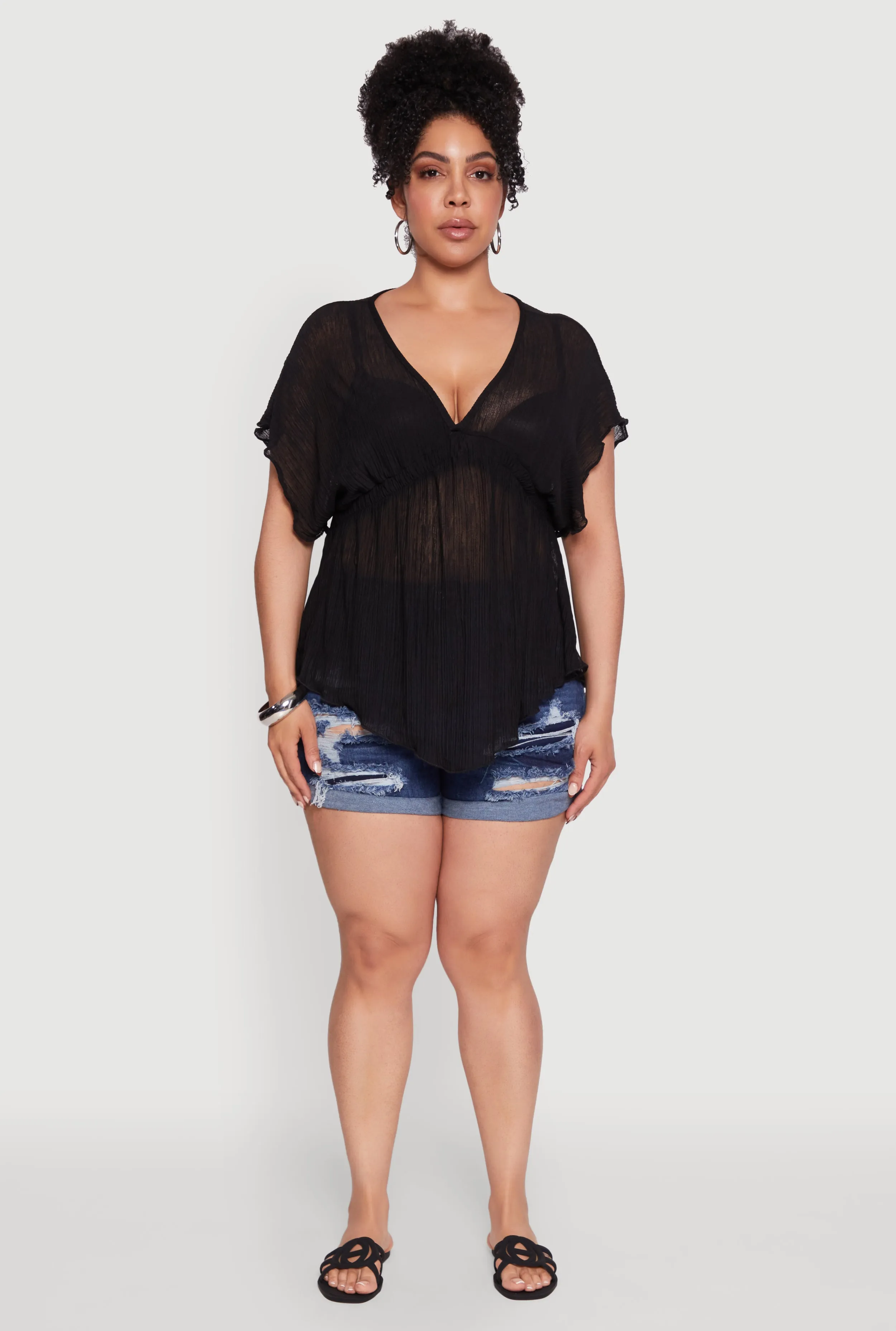 Plus Size Dolman Sleeve Lettuce Edge Blouse sold by Rainbow product image thumbnail 3