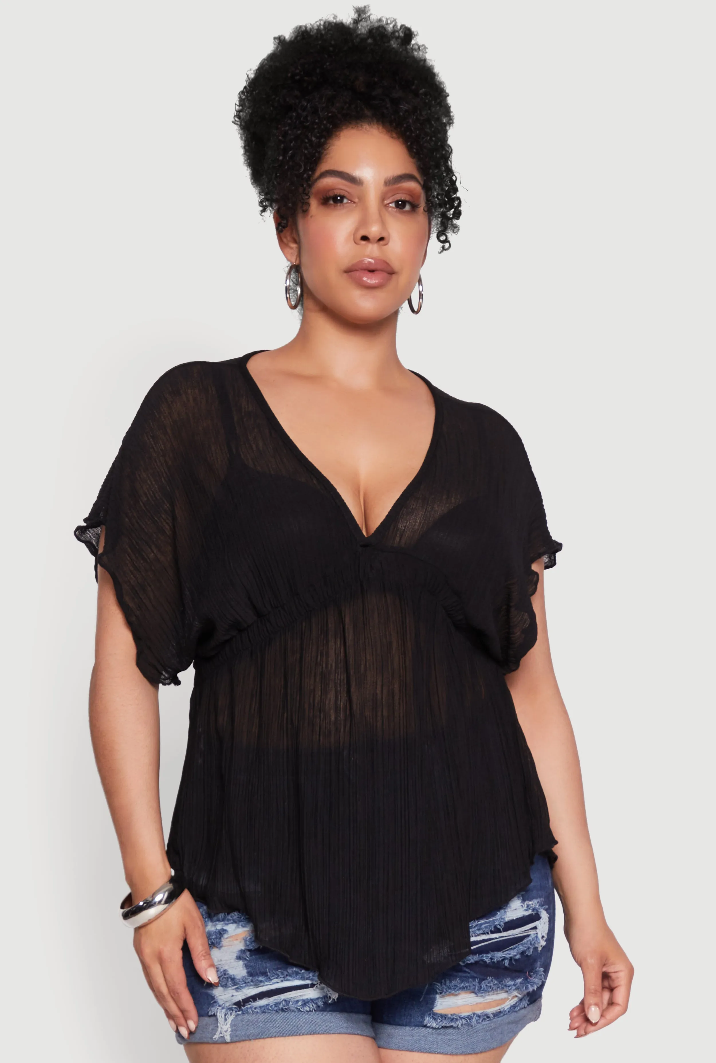 Plus Size Dolman Sleeve Lettuce Edge Blouse sold by Rainbow product image thumbnail 2