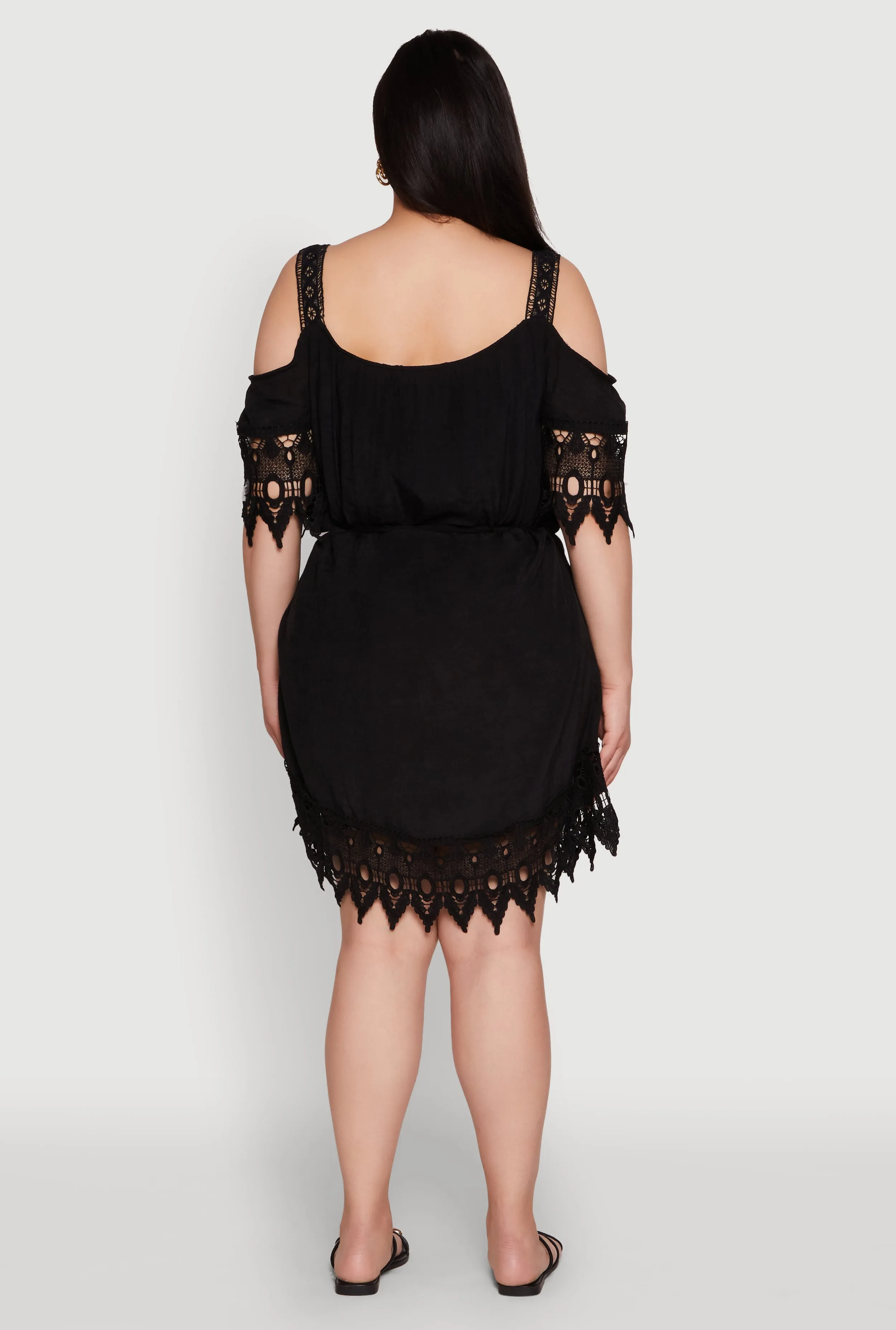 Plus Size Chic Crochet Detail Gauze Knit Cold Shoulder Dress sold by Rainbow product image thumbnail 5