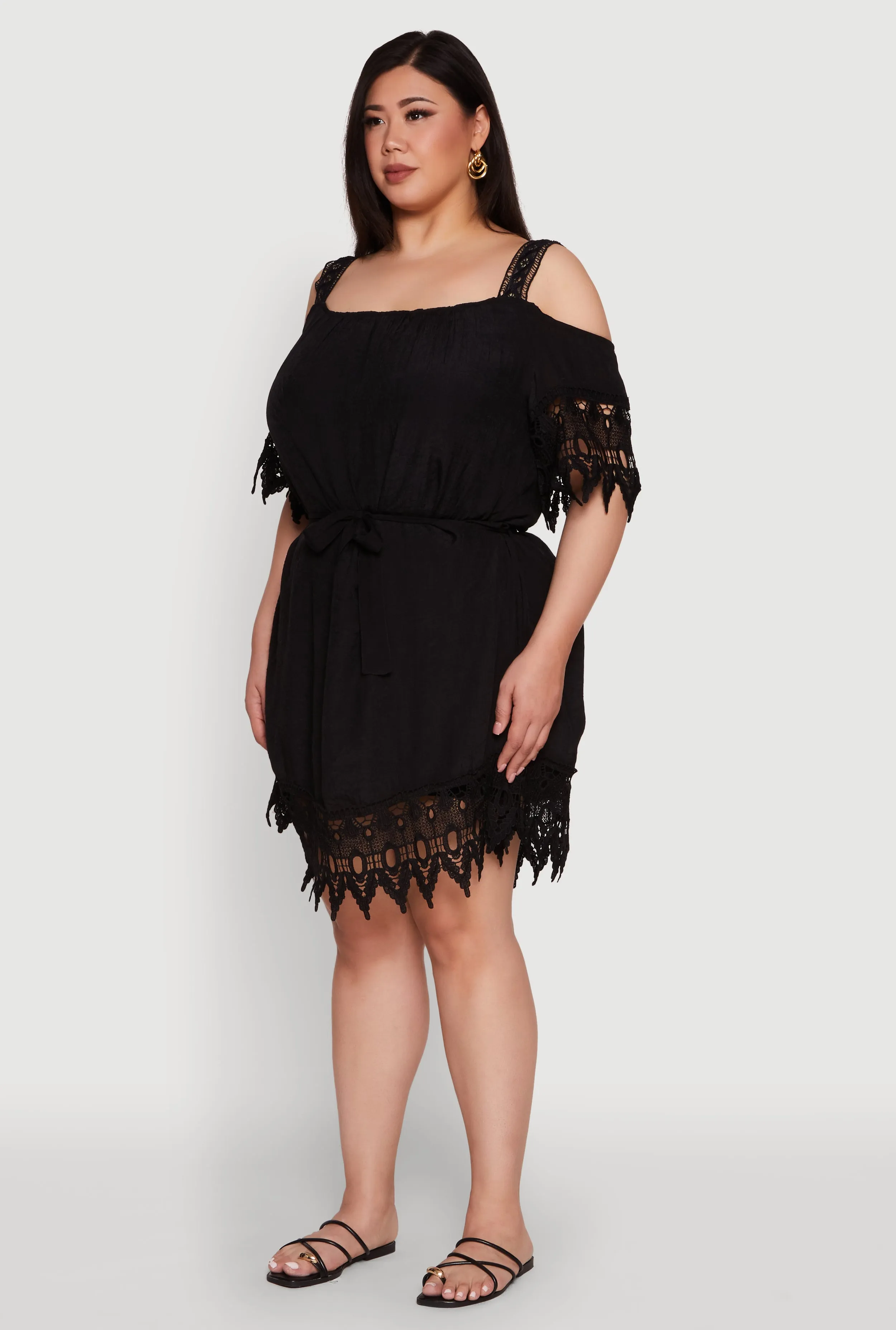 Plus Size Chic Crochet Detail Gauze Knit Cold Shoulder Dress sold by Rainbow product image thumbnail 3
