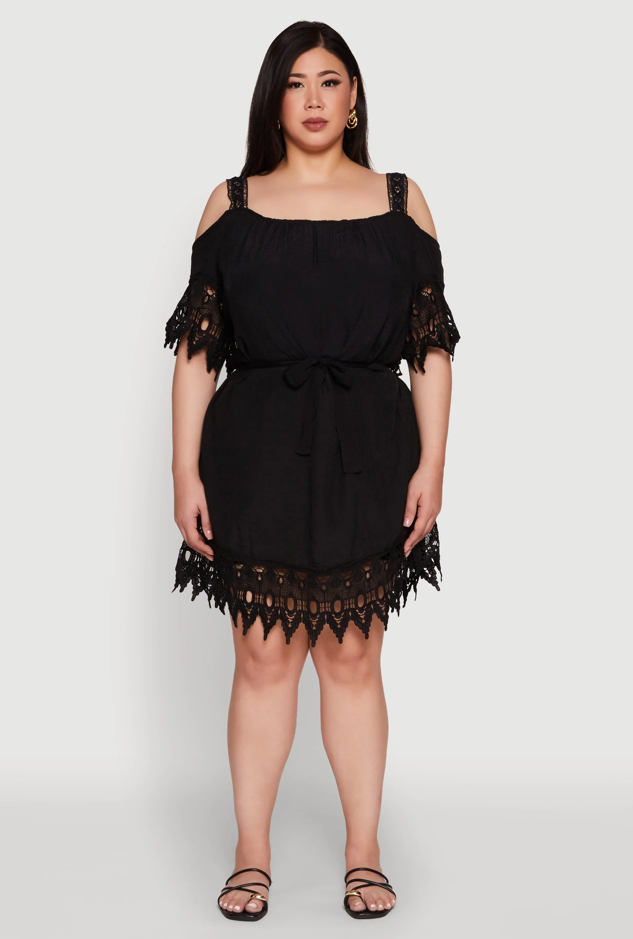 Plus Size Chic Crochet Detail Gauze Knit Cold Shoulder Dress sold by Rainbow product image thumbnail 2