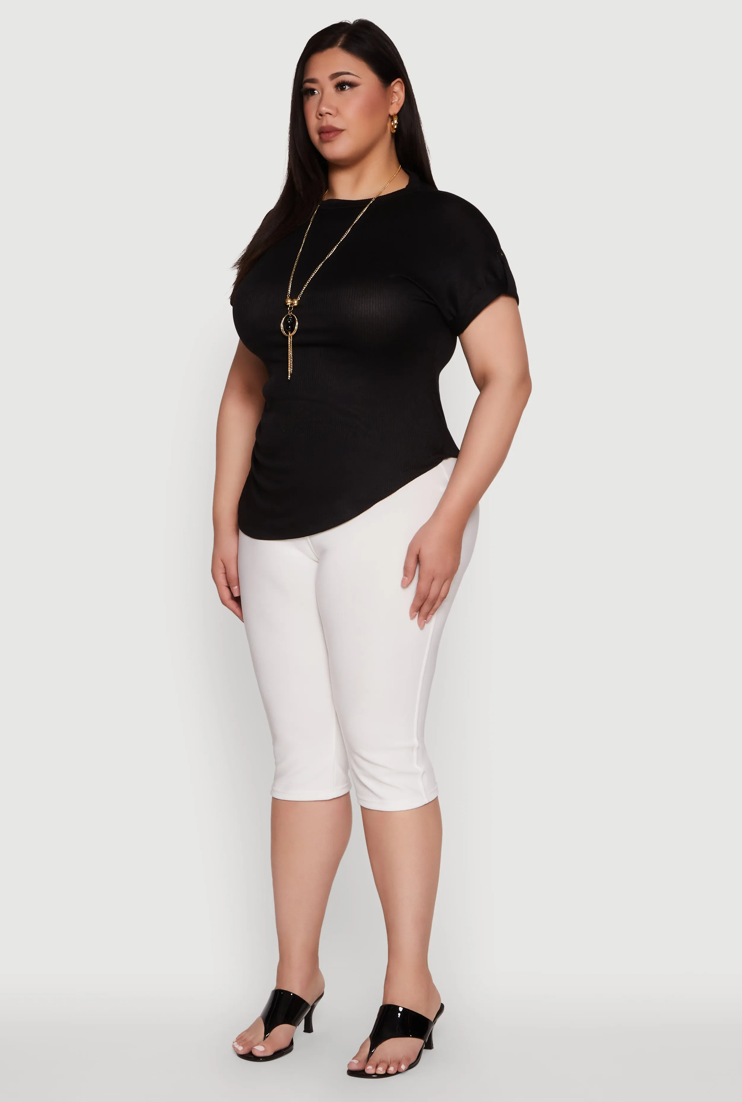Plus Size Stylish Ribbed Knit Top with Asymmetrical Design and Necklace sold by Rainbow product image thumbnail 5