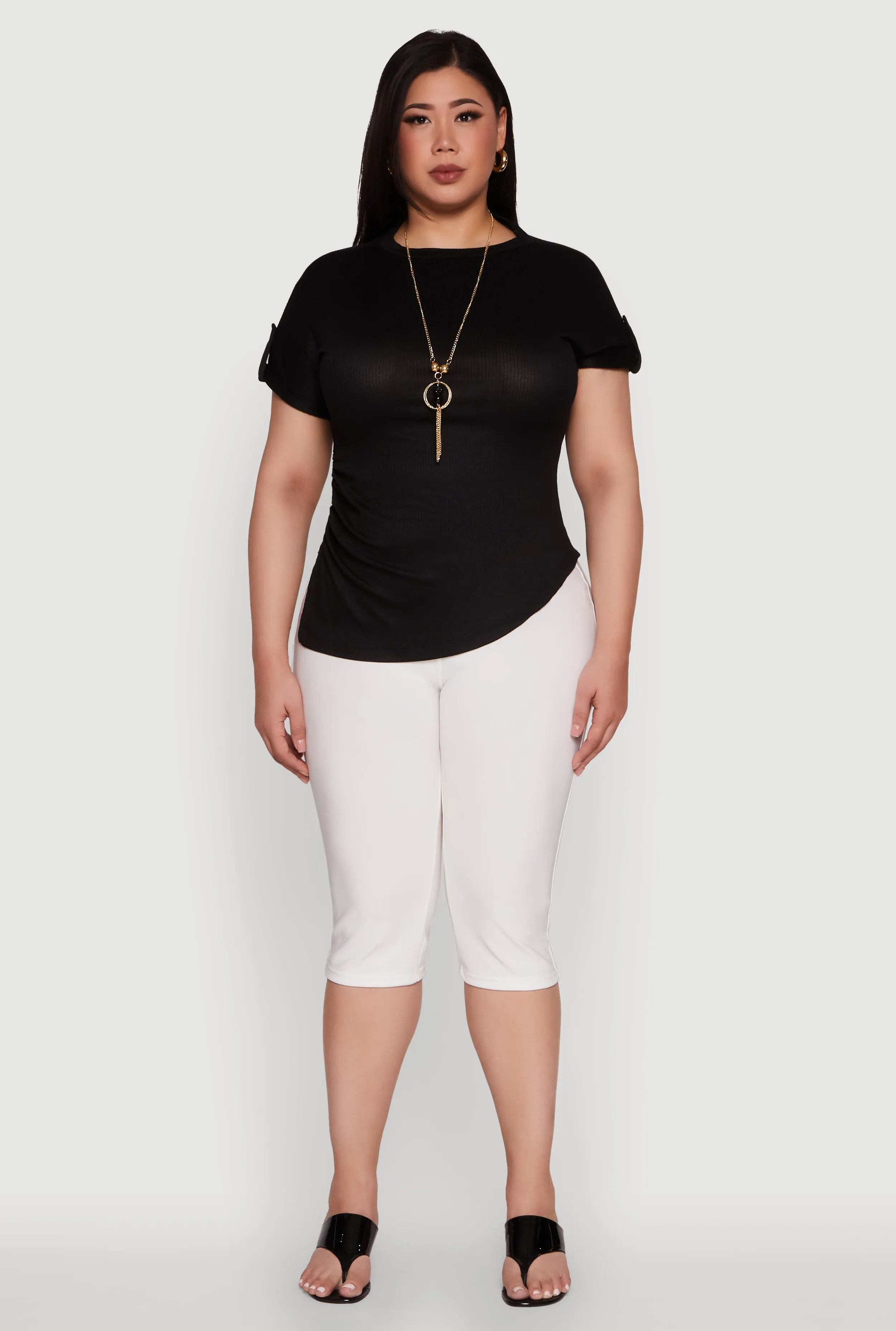 Plus Size Stylish Ribbed Knit Top with Asymmetrical Design and Necklace sold by Rainbow product image thumbnail 3