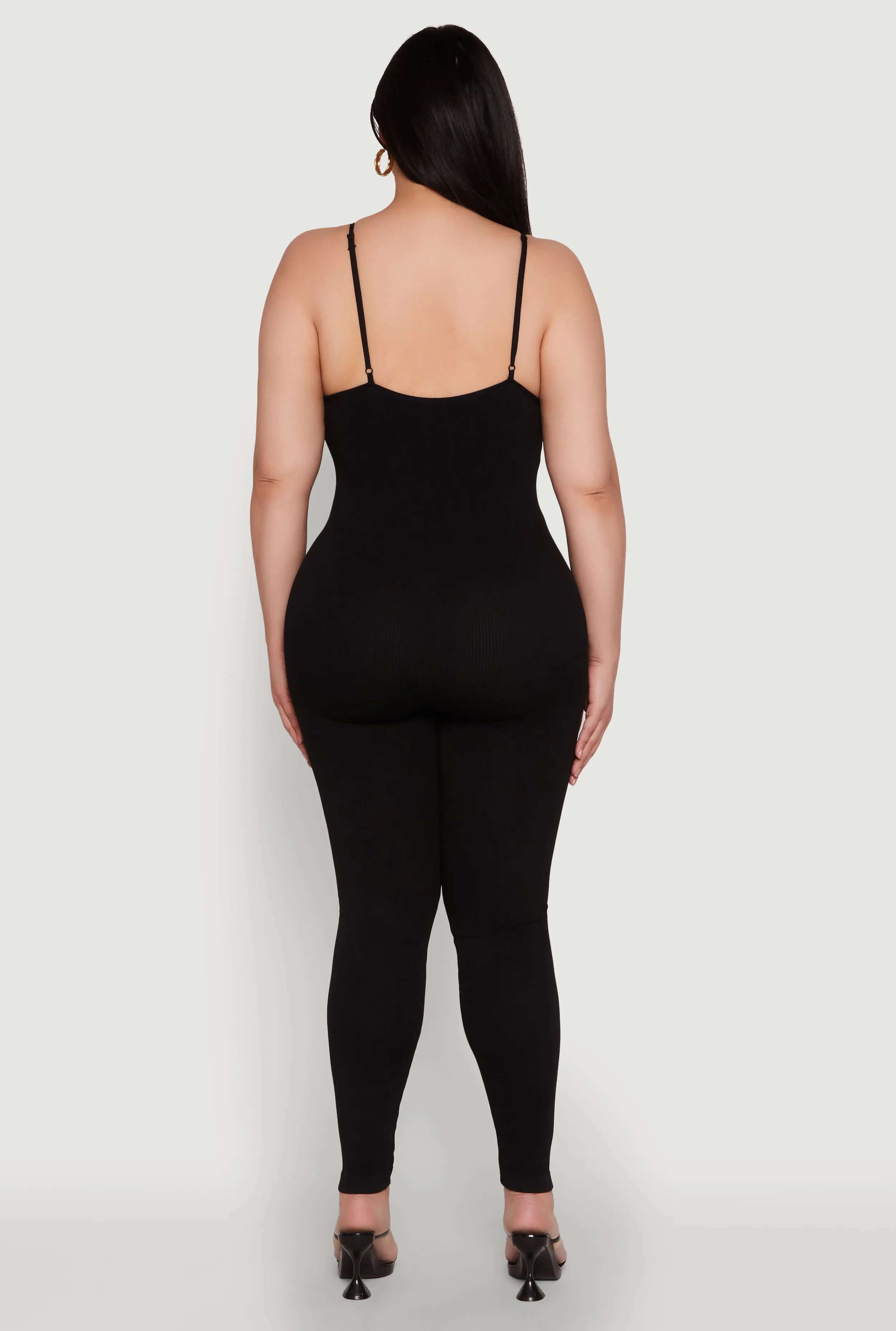 Plus Size Ribbed Knit Sleeveless Jumpsuit with Notch Neck sold by Rainbow product image thumbnail 5