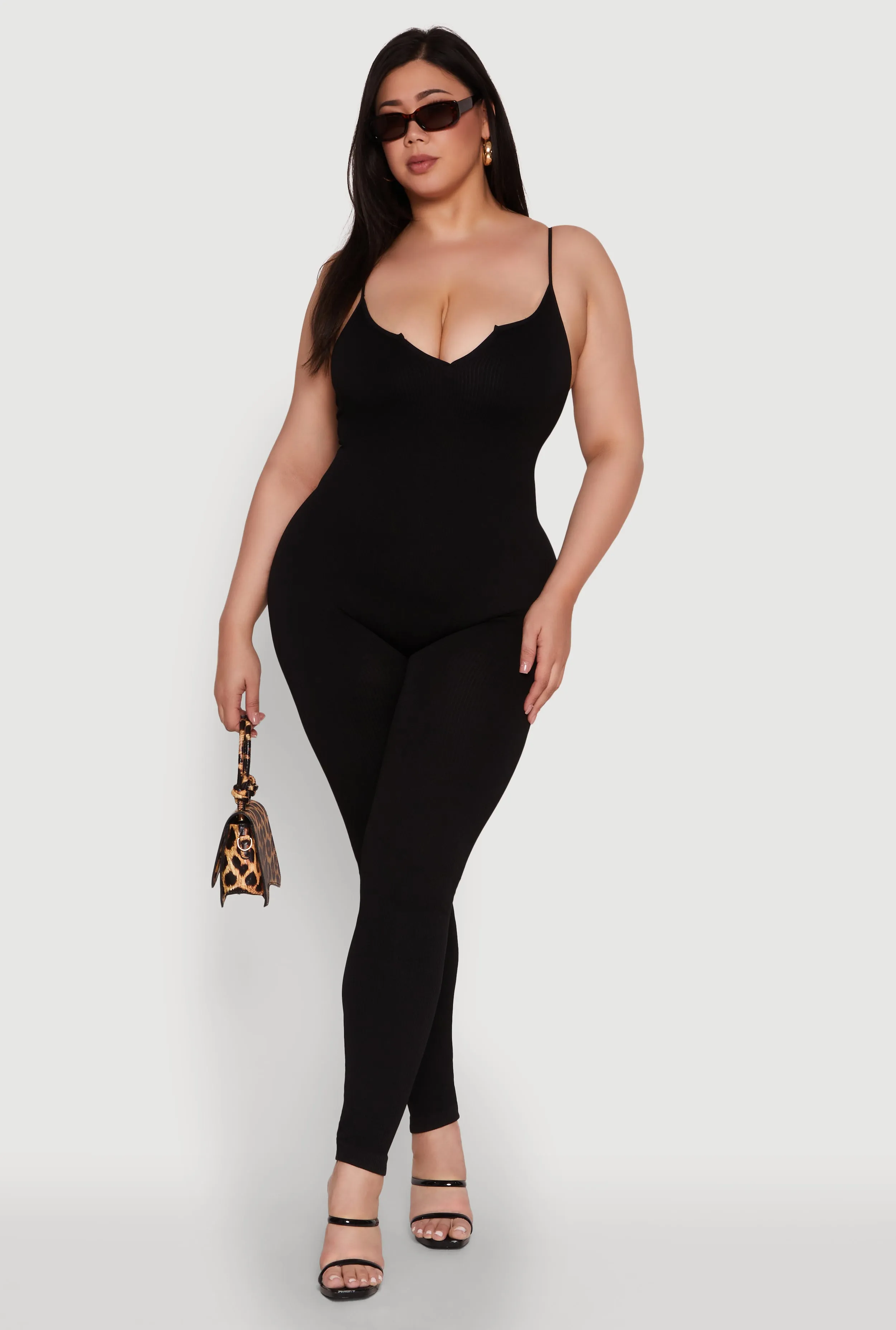 Plus Size Ribbed Knit Sleeveless Jumpsuit with Notch Neck sold by Rainbow product image thumbnail 2