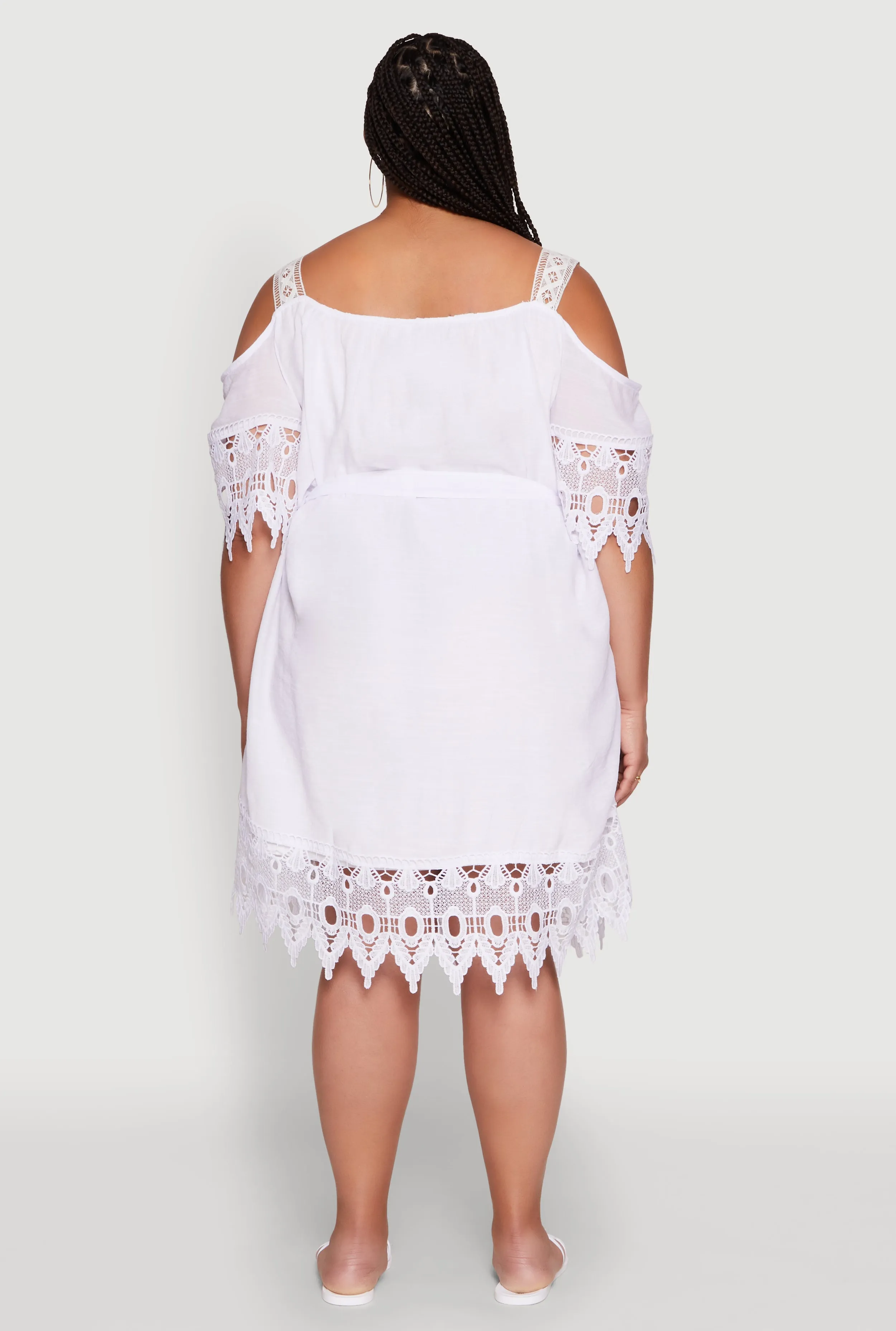 Plus Size Chic Crochet Detail Gauze Knit Cold Shoulder Dress sold by Rainbow product image thumbnail 5
