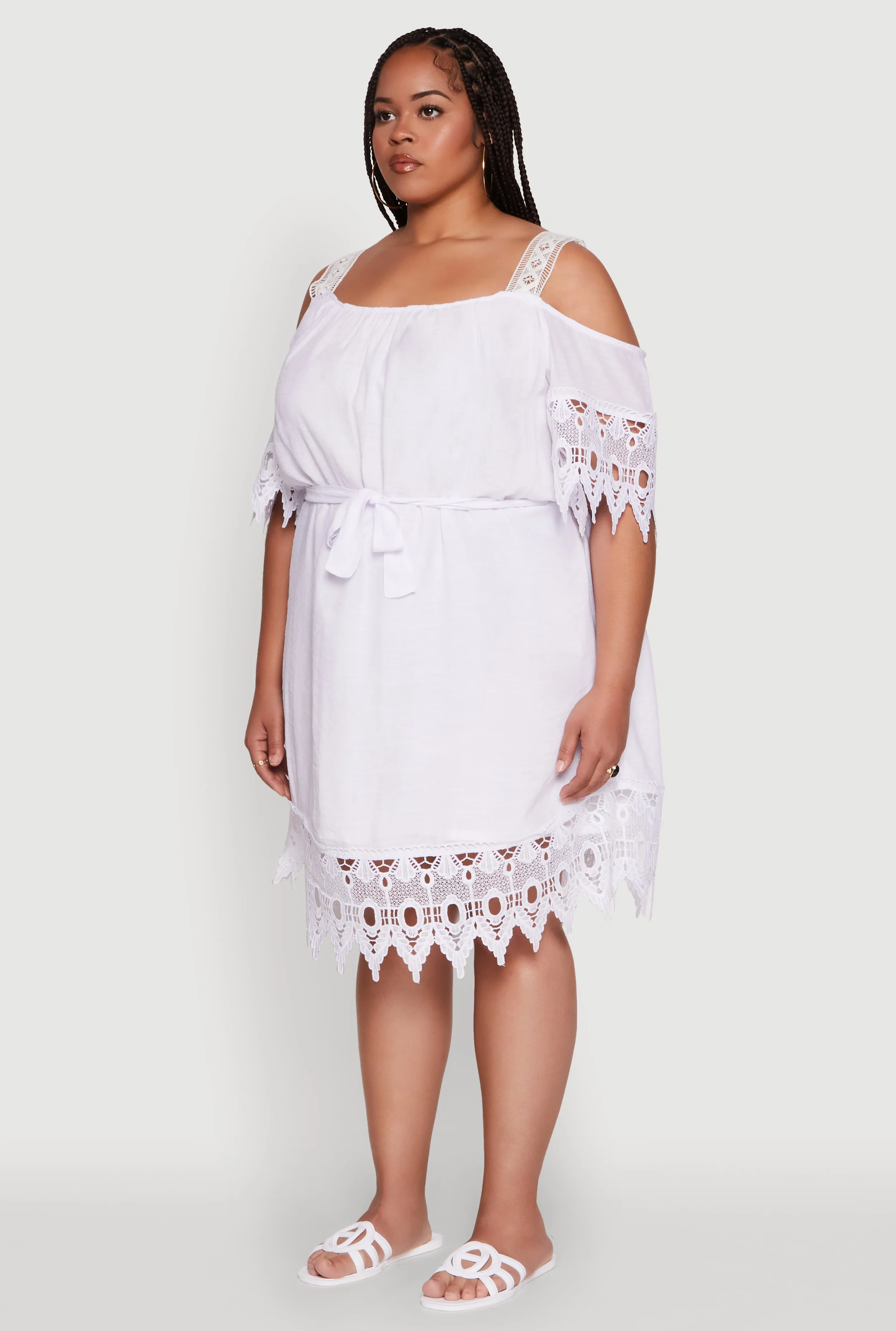 Plus Size Chic Crochet Detail Gauze Knit Cold Shoulder Dress sold by Rainbow product image thumbnail 3
