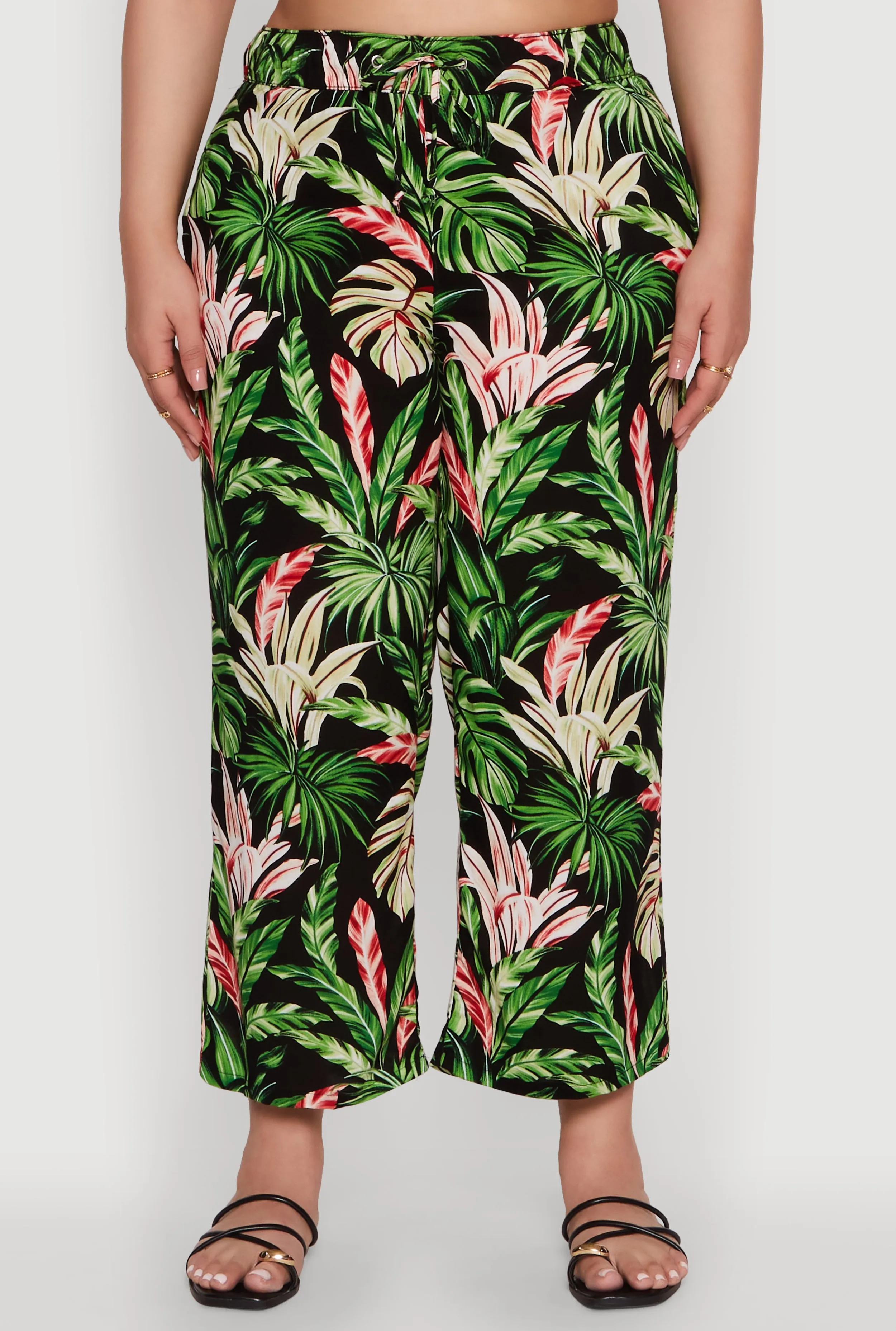 Plus Size Tropical Leaf Print High Waisted Palazzo Pants sold by Rainbow product image thumbnail 3