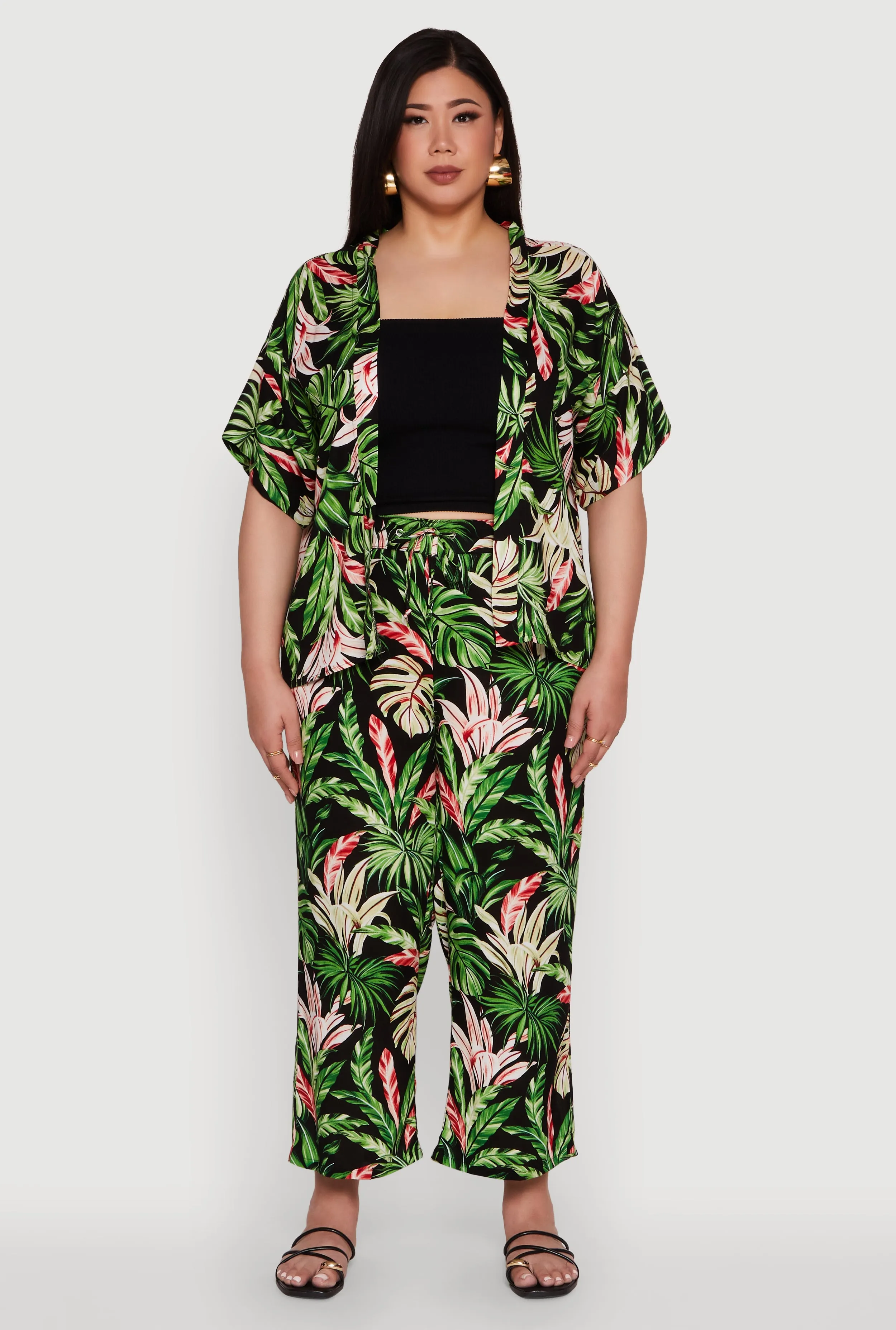 Plus Size Tropical Leaf Print High Waisted Palazzo Pants sold by Rainbow product image thumbnail 2