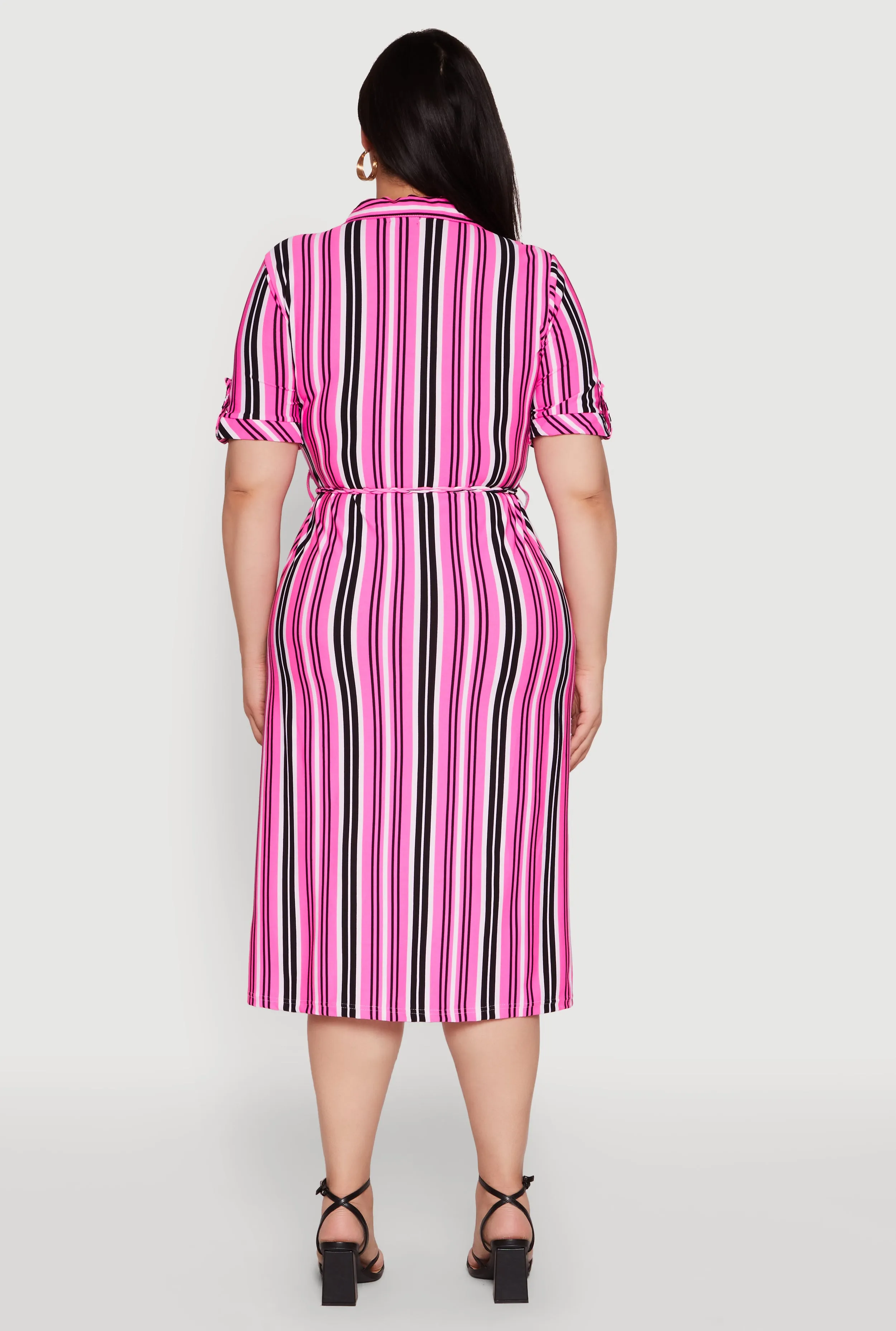 Plus Size Striped Shirt Dress with Tie Waist Belt and Flap Pockets sold by Rainbow product image thumbnail 5