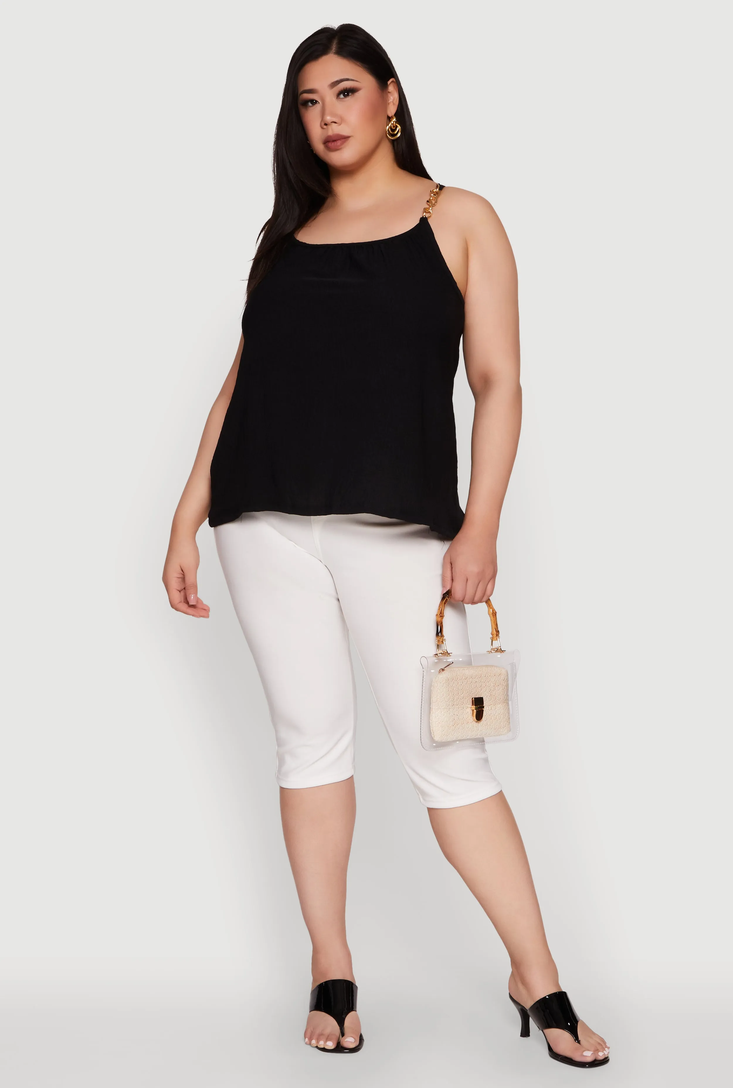 Plus Size Crepe Knit Cami with Chain Strap and Scoop Neck sold by Rainbow
