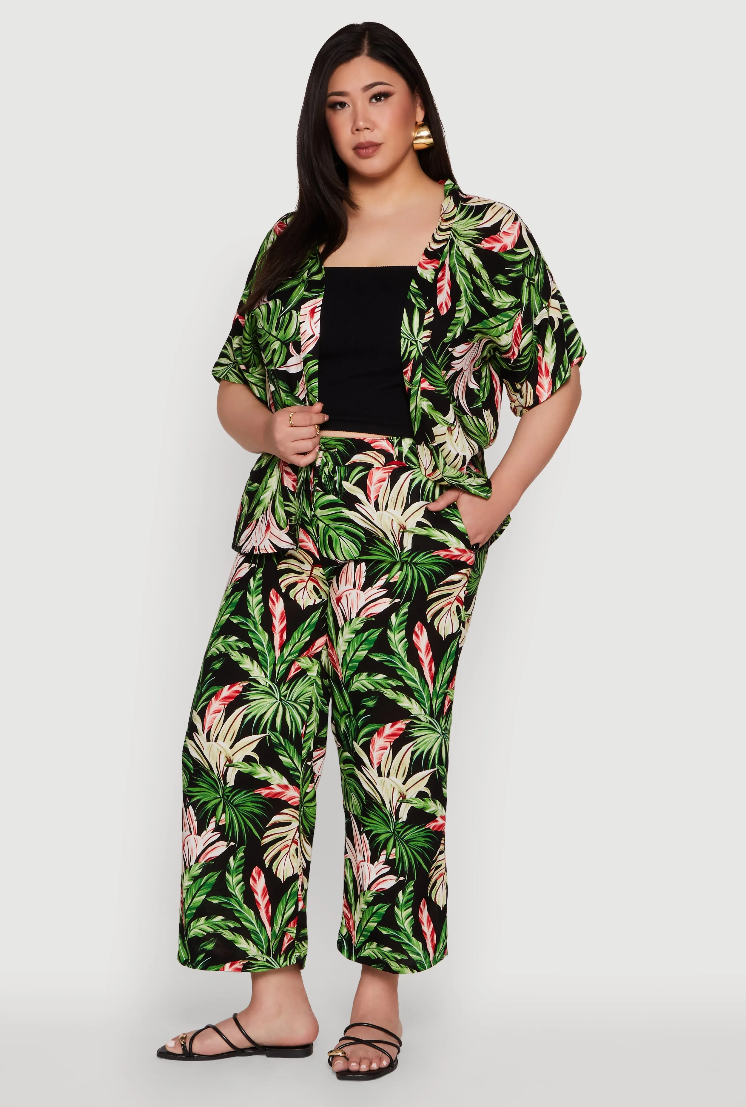 Plus Size Tropical Leaf Print Kimono with Open Front Classic Fit sold by Rainbow product image thumbnail 3