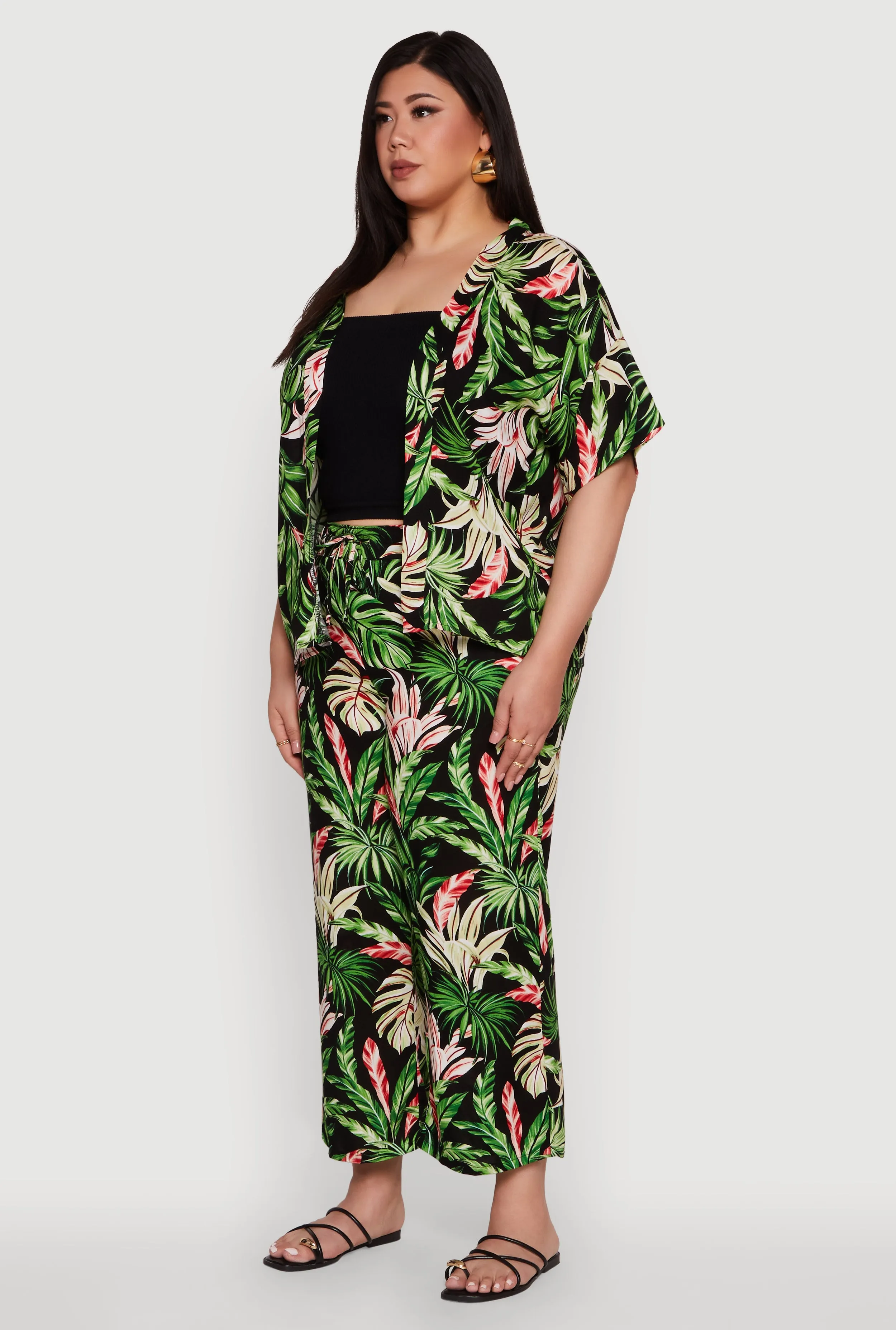 Plus Size Tropical Leaf Print Kimono with Open Front Classic Fit sold by Rainbow product image thumbnail 5