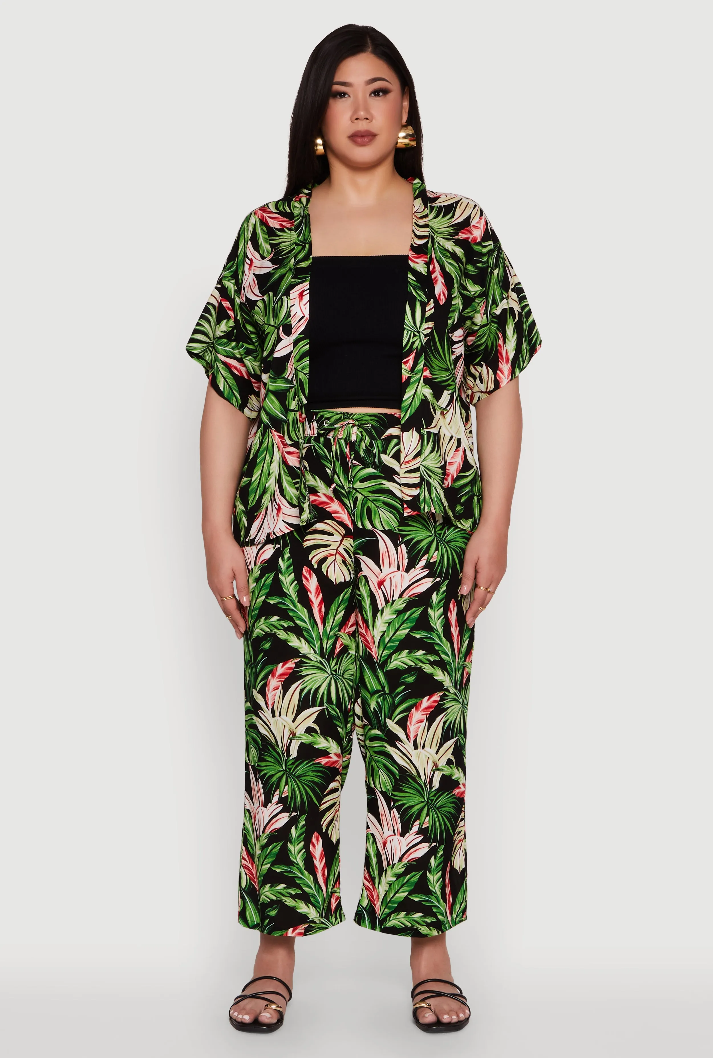 Plus Size Tropical Leaf Print Kimono with Open Front Classic Fit sold by Rainbow product image thumbnail 2