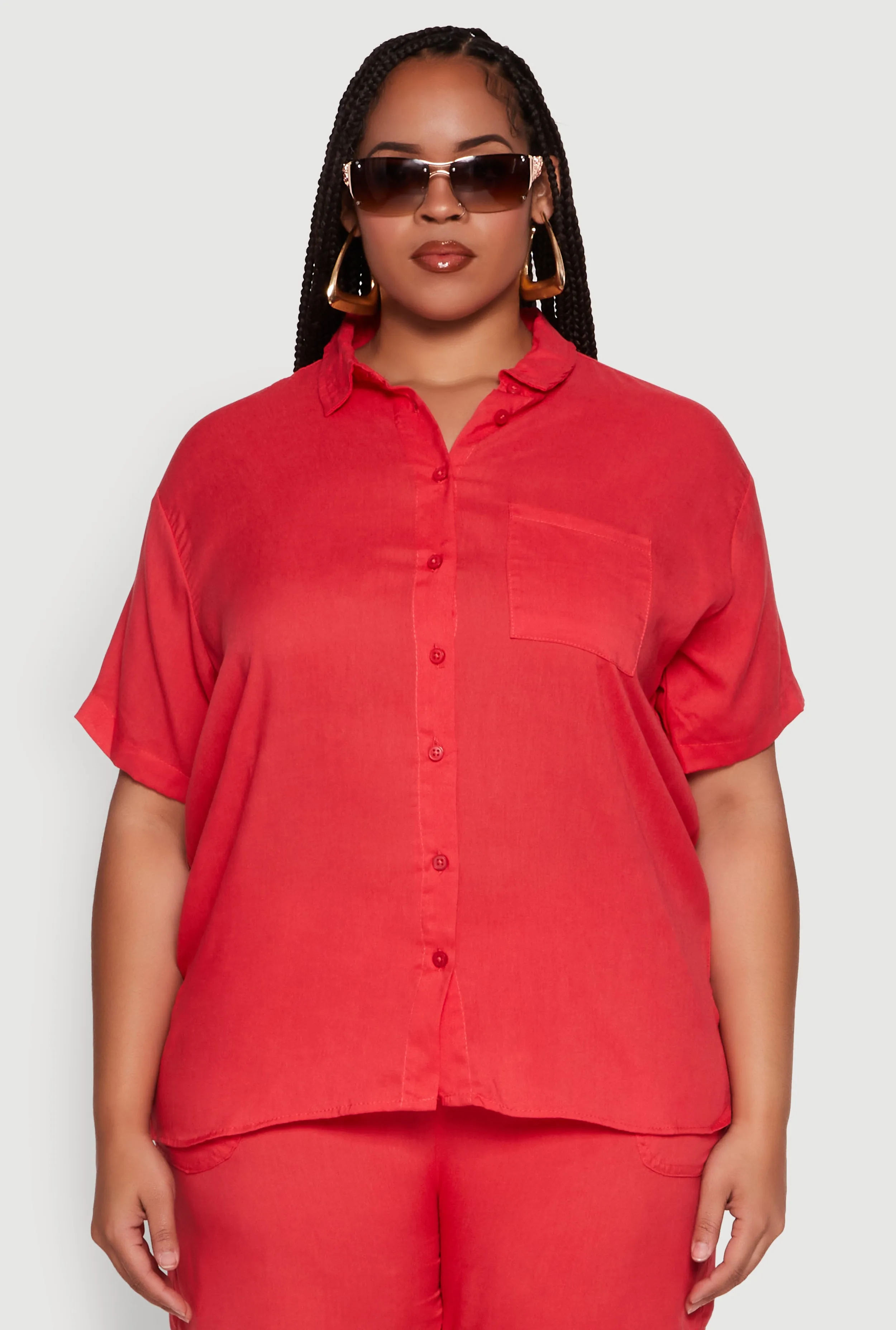 Plus Size Classic Fit Button Front Short Sleeve Shirt sold by Rainbow