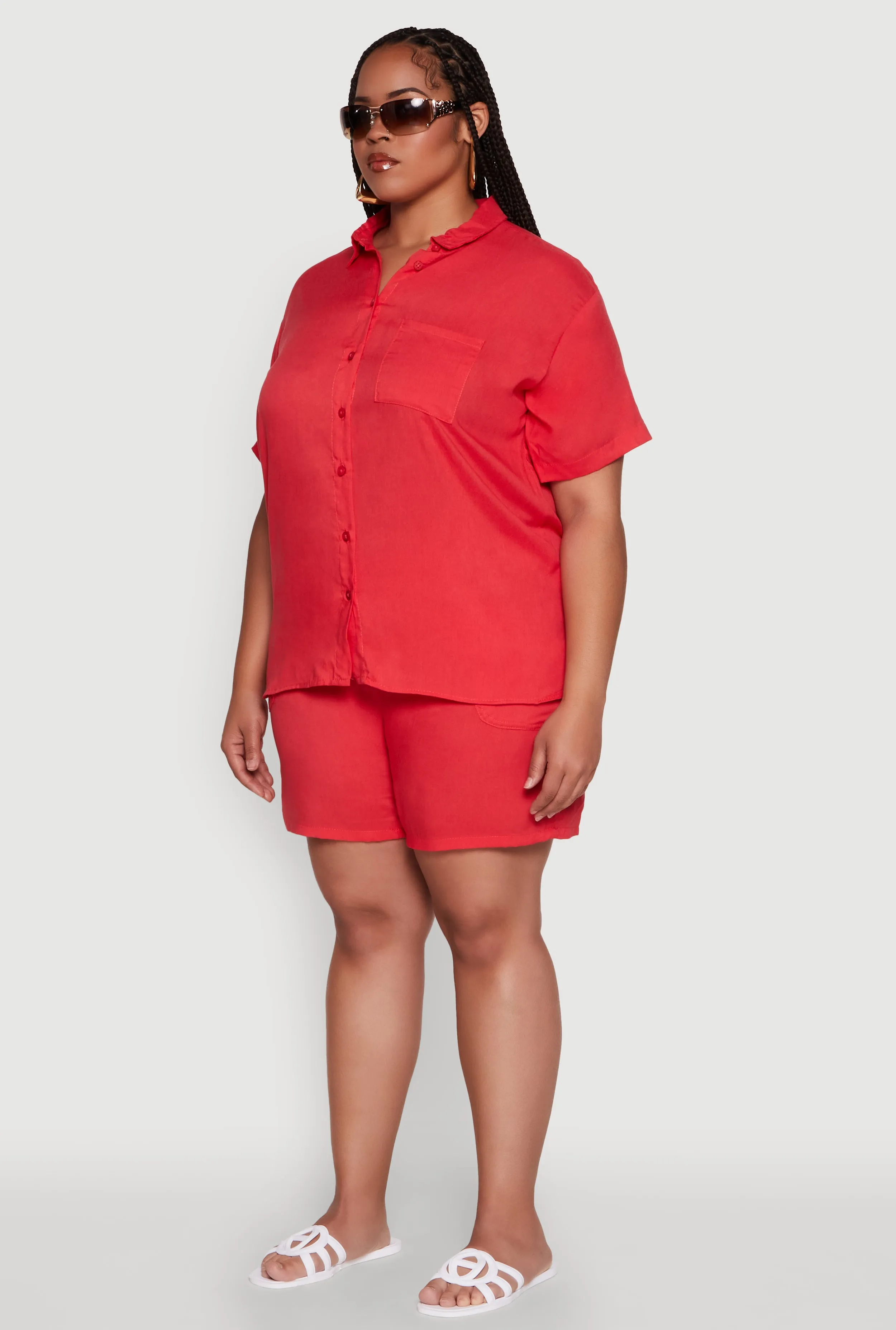 Plus Size Classic Fit Button Front Short Sleeve Shirt sold by Rainbow product image thumbnail 5