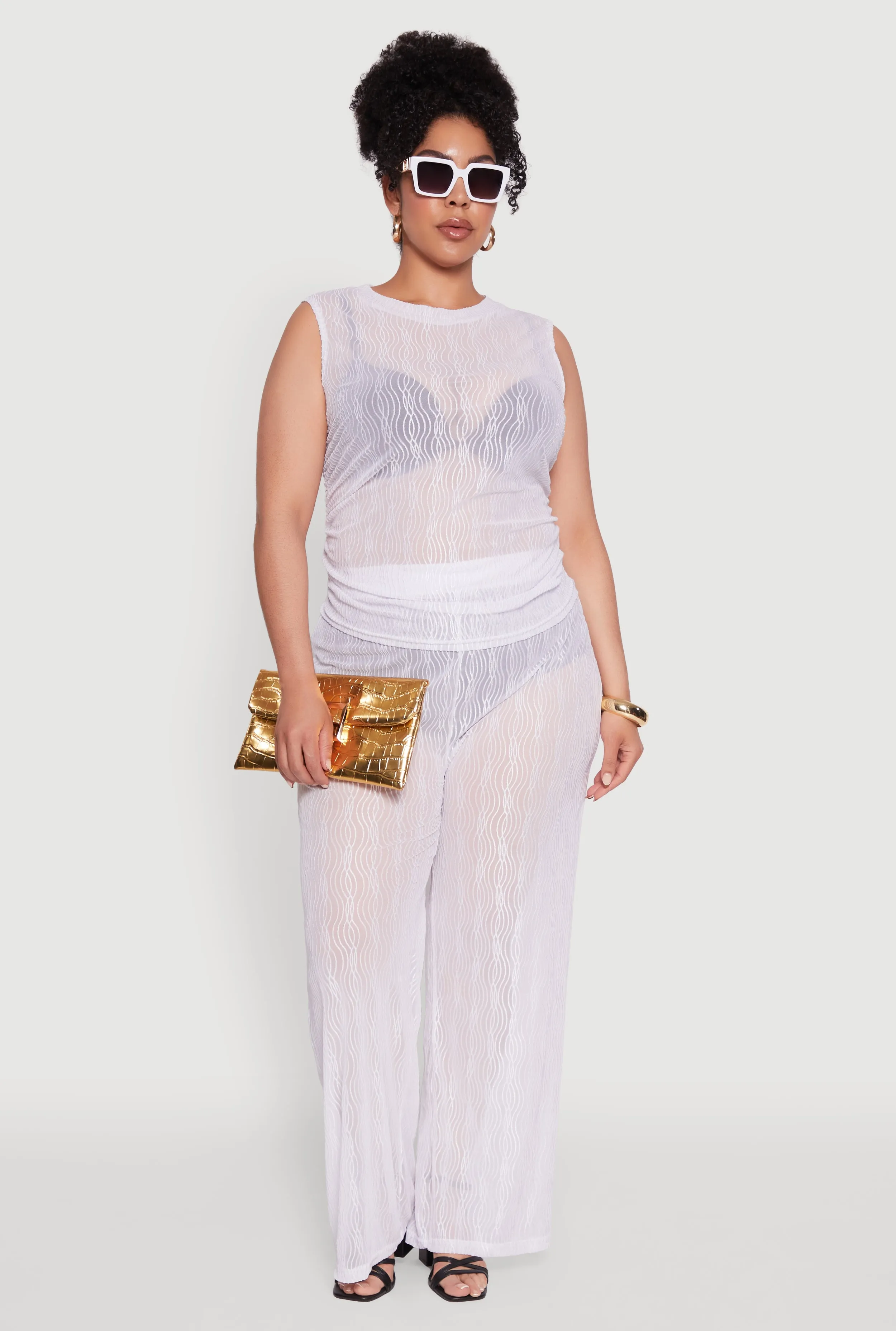 Plus Size Trendy Wavy Stripe Mesh Sleeveless Top sold by Rainbow product image thumbnail 2